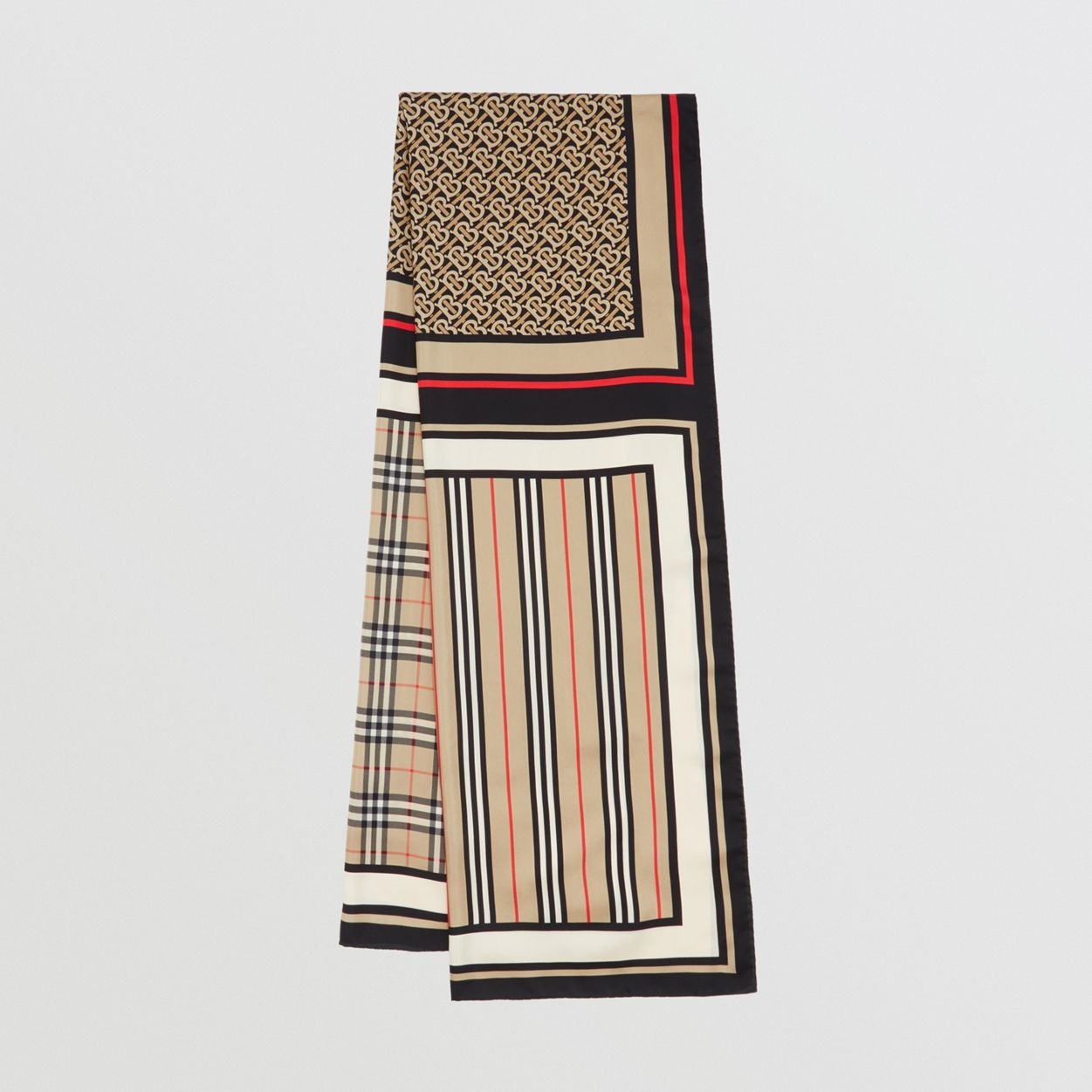 Monogram, Icon Stripe and Check Print Silk Scarf - 1