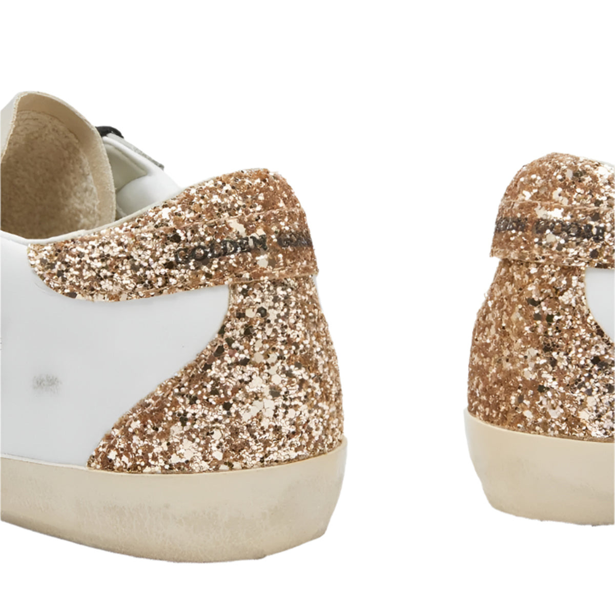 WOMEN'S SUPER-STAR LEATHER SNEAKERS W/GLITTER STAR (OPTIC WHITE/SEEDPEARL/BLACK/GOLD) - 2