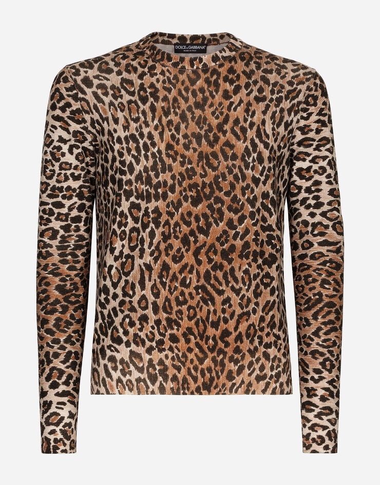 Leopard-print round-neck wool sweater - 1