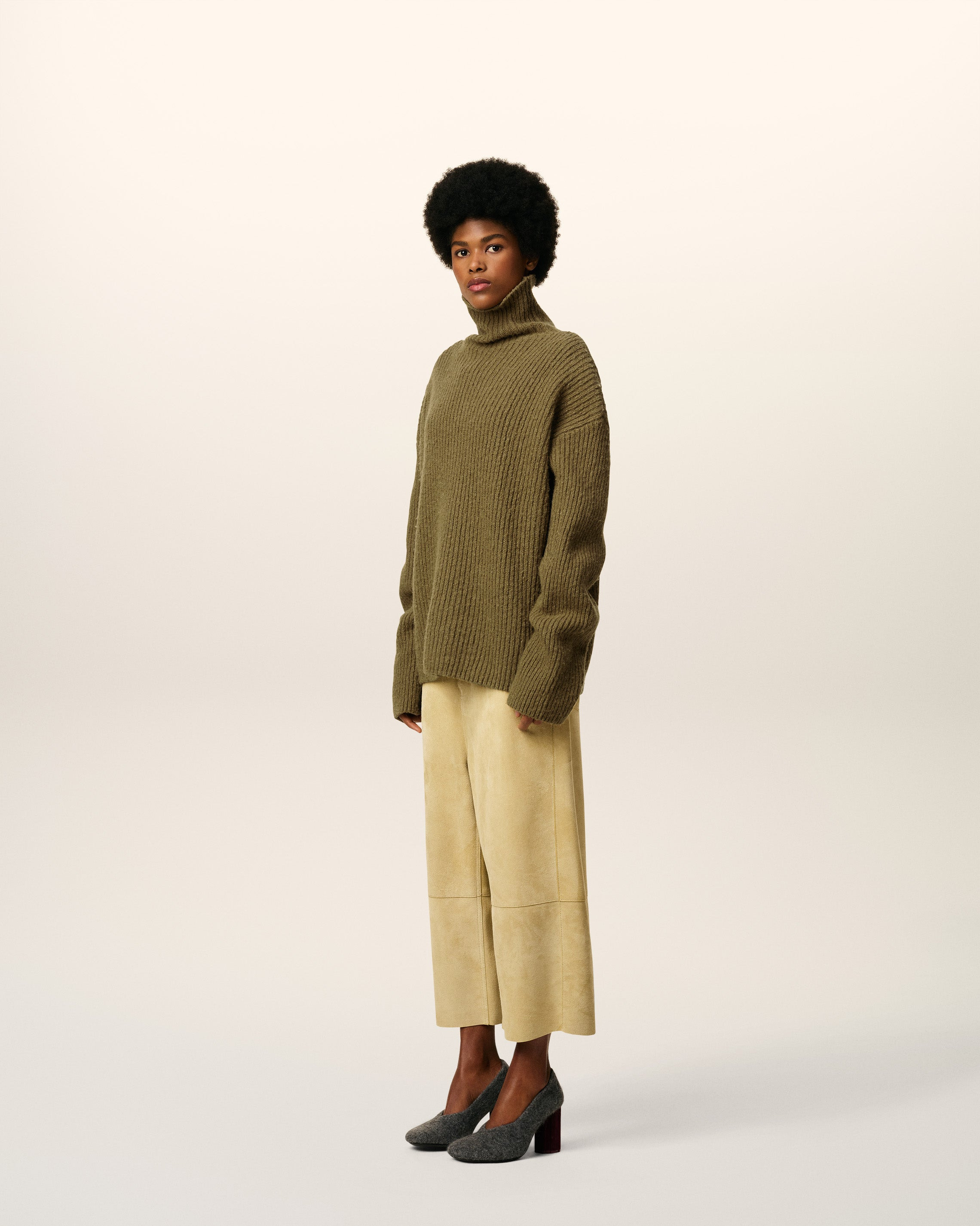 GREEN WOOL FUNNEL NECK SWEATER - 6