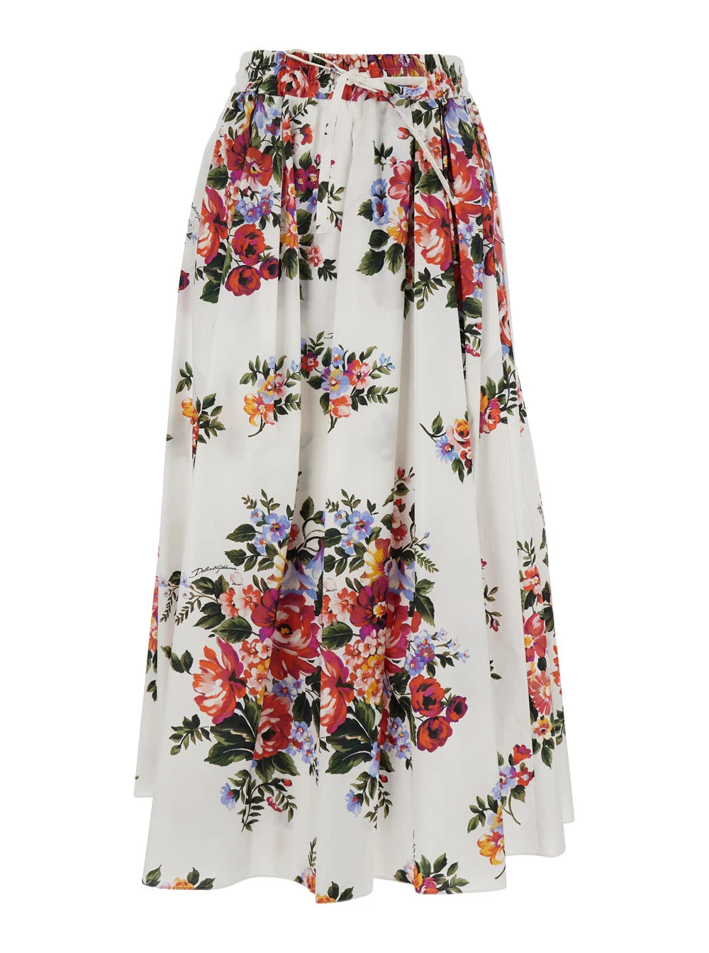 Dolce & Gabbana Women White Long Skirt With Floral Print And Elastic Waist In Cotton For Women - 1