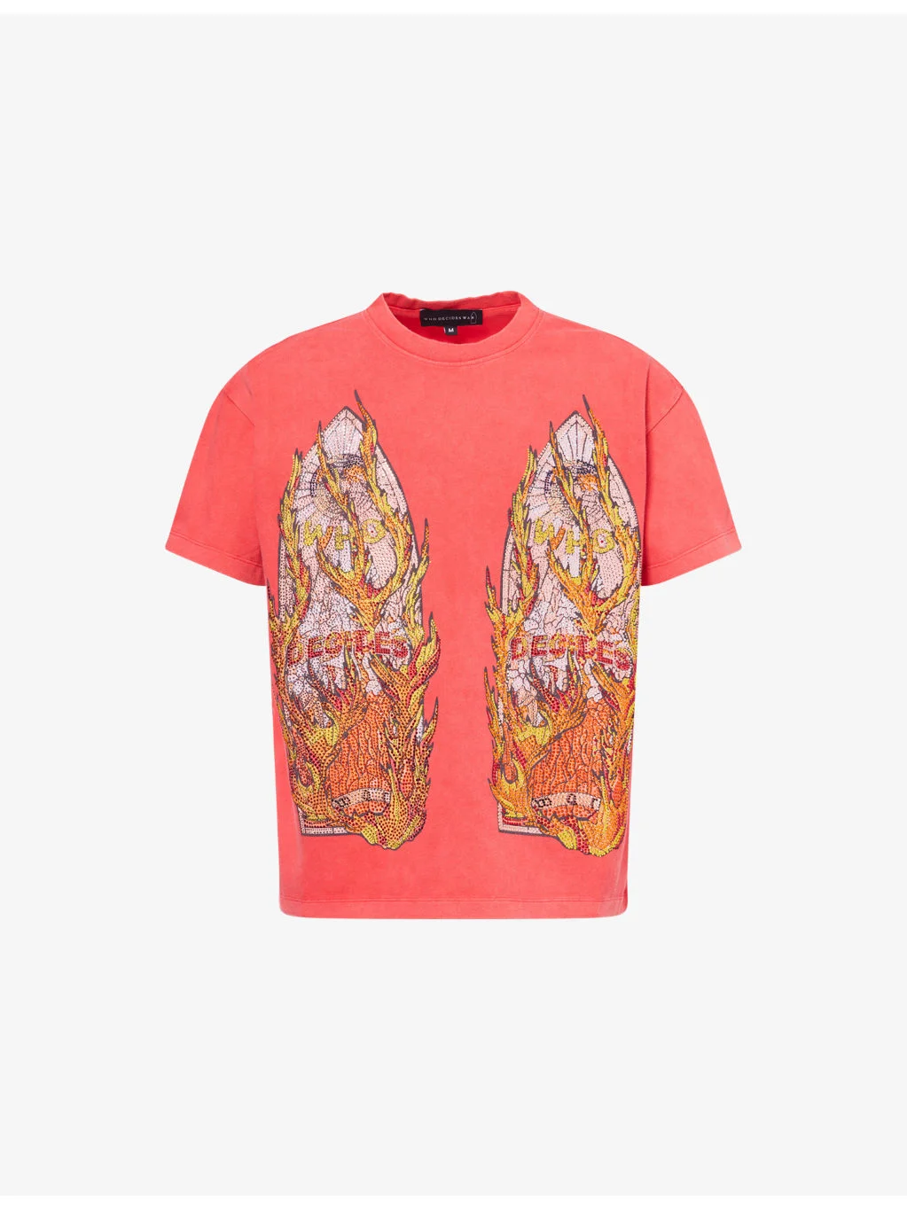 Rhinestone Flame-Print Short-Sleeve Cotton T-Shirt - 1