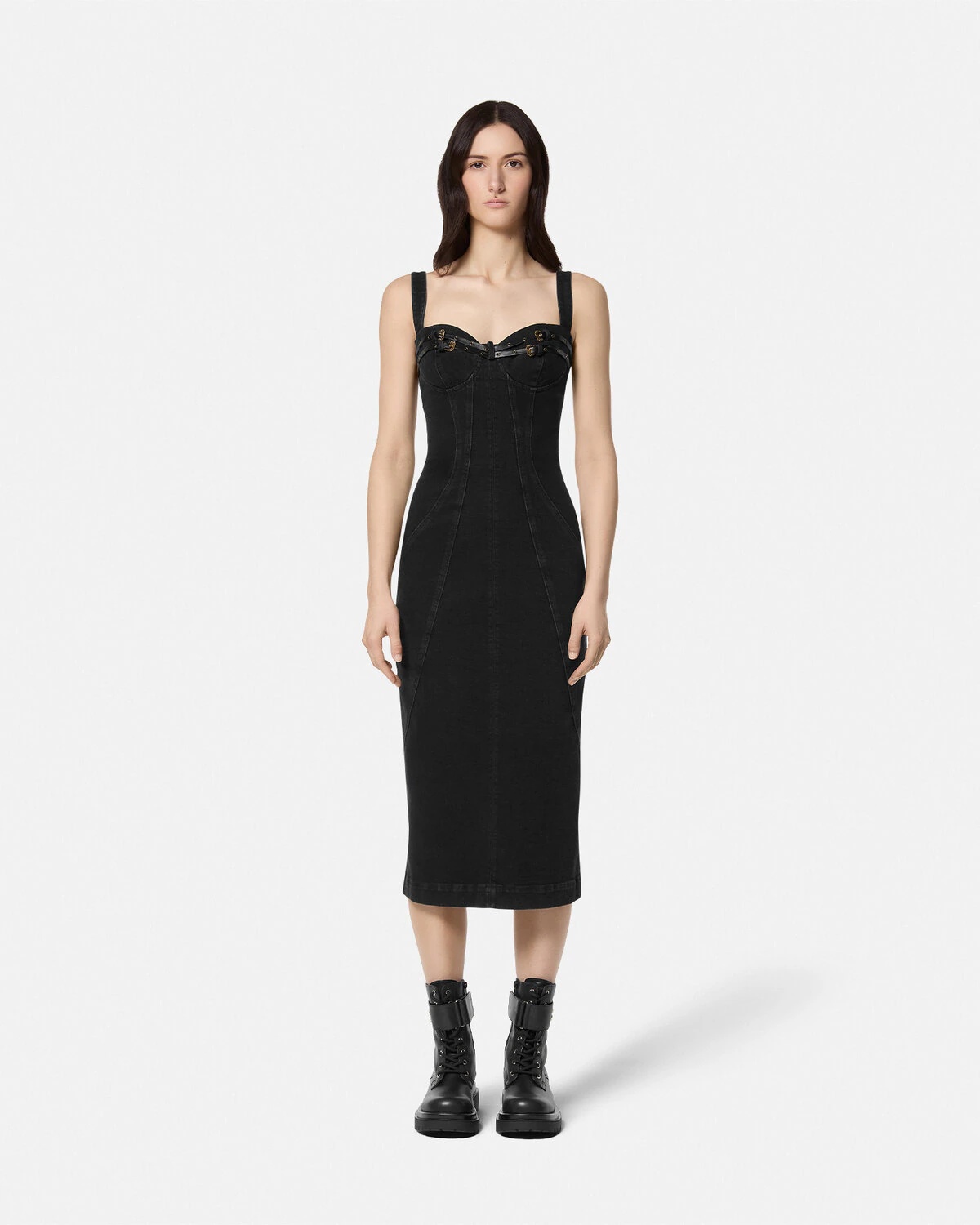 Baroque Buckle Bustier Denim Dress - 4