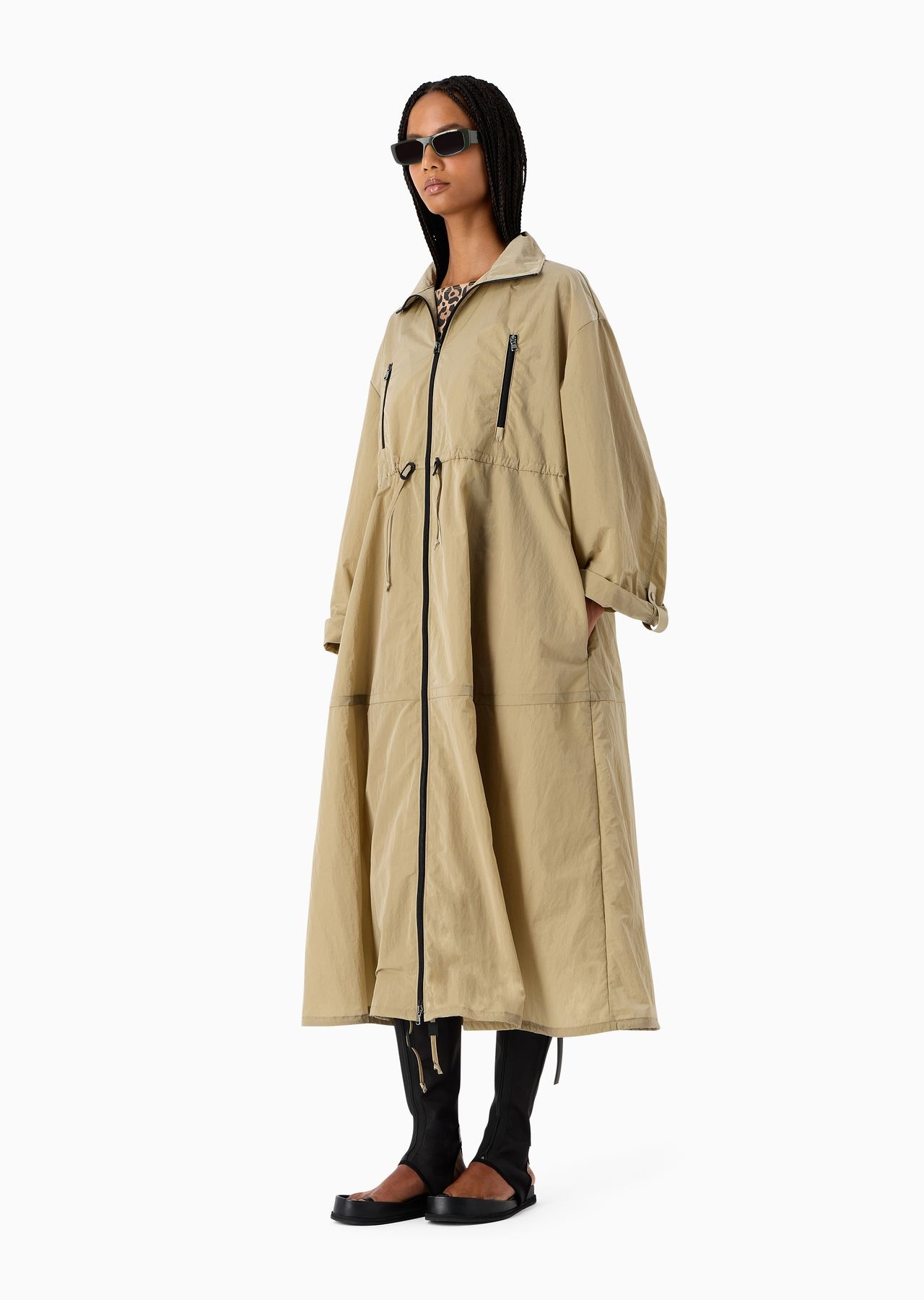 Emporio Armani Sustainability Values Capsule Collection recycled crinkle nylon full-zip trench coat - 2