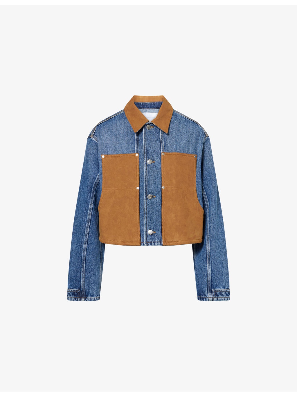Mixed-Suede Relaxed-Fit Denim Jacket - 1