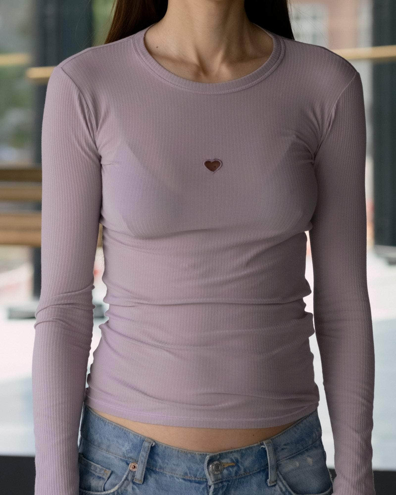 Heart Long Sleeve Tee - Fine Organic Cotton Rib 5