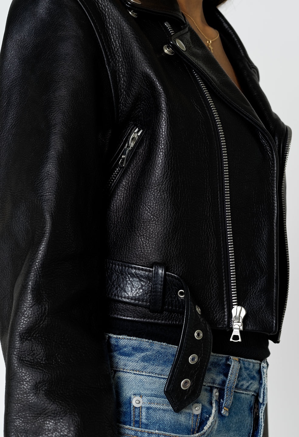LEATHER CROPPED BIKER JACKET - 5