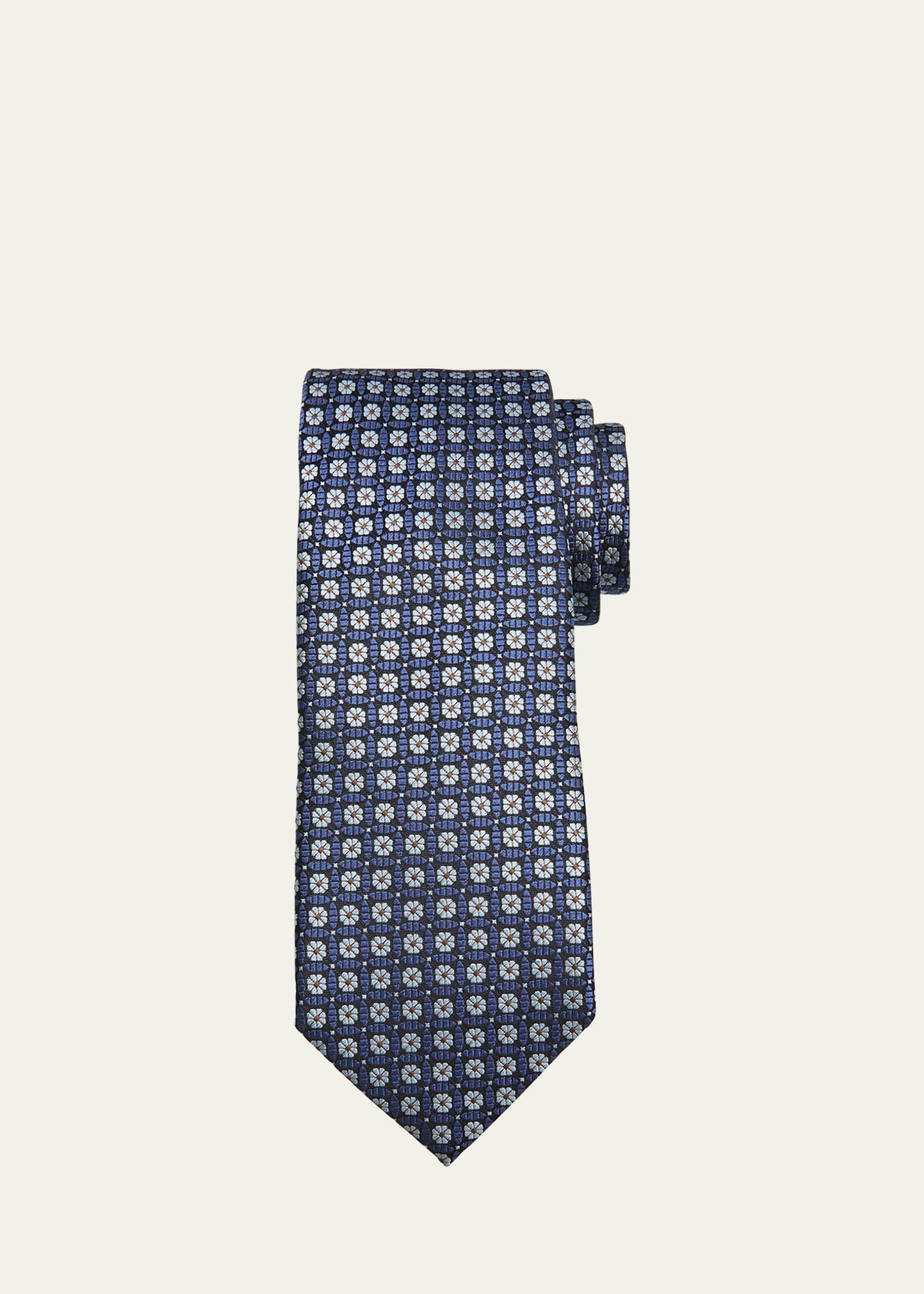 Men's Geometric Floral Silk Tie - 1