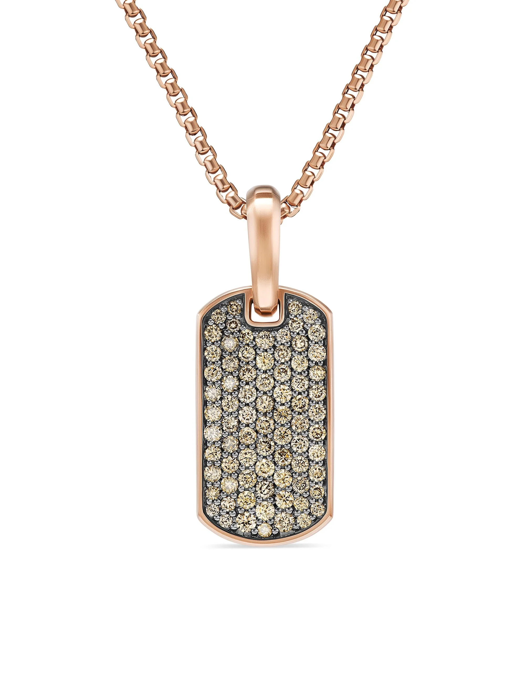 Men's Chevron Tag in 18K Rose Gold - Cognac Diamond - 1