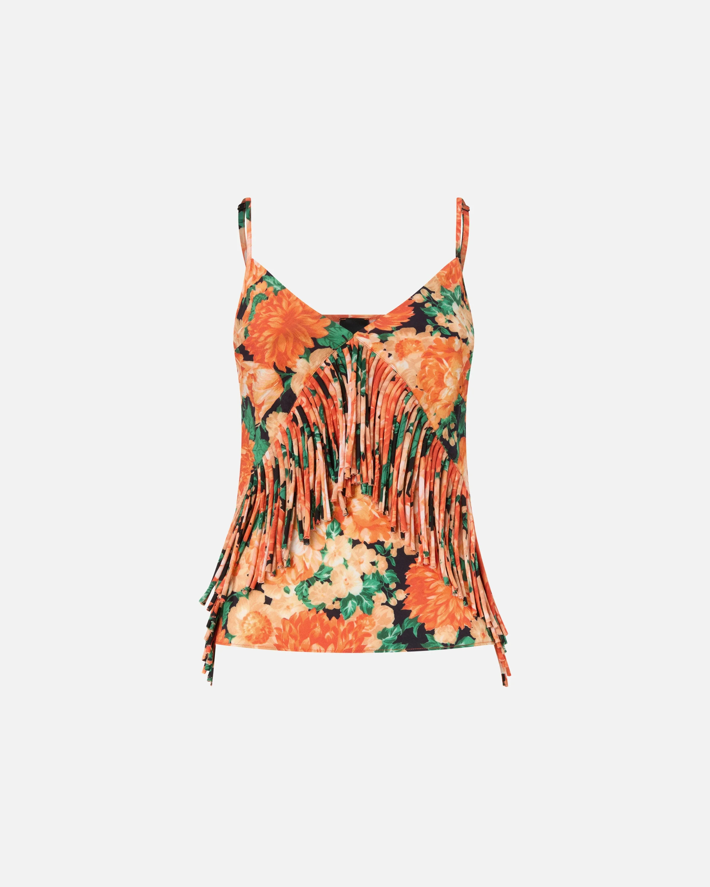 SLEEVELESS TOP WITH FRINGING AND FLORAL PRINT - 1