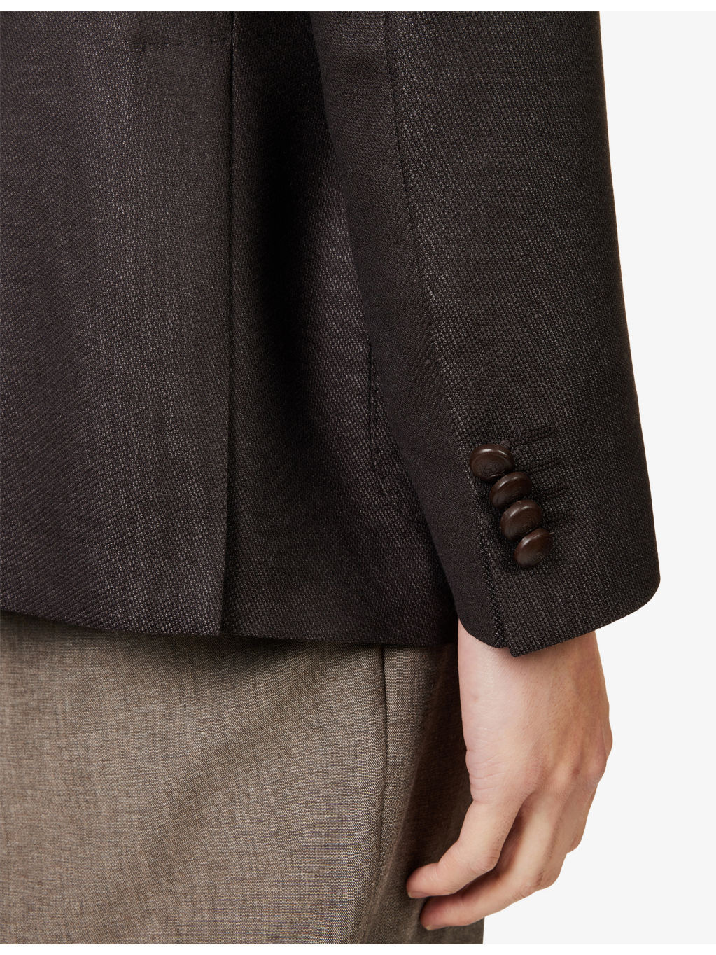 Notched-Lapel Long-Sleeve Wool Blend Jacket - 5