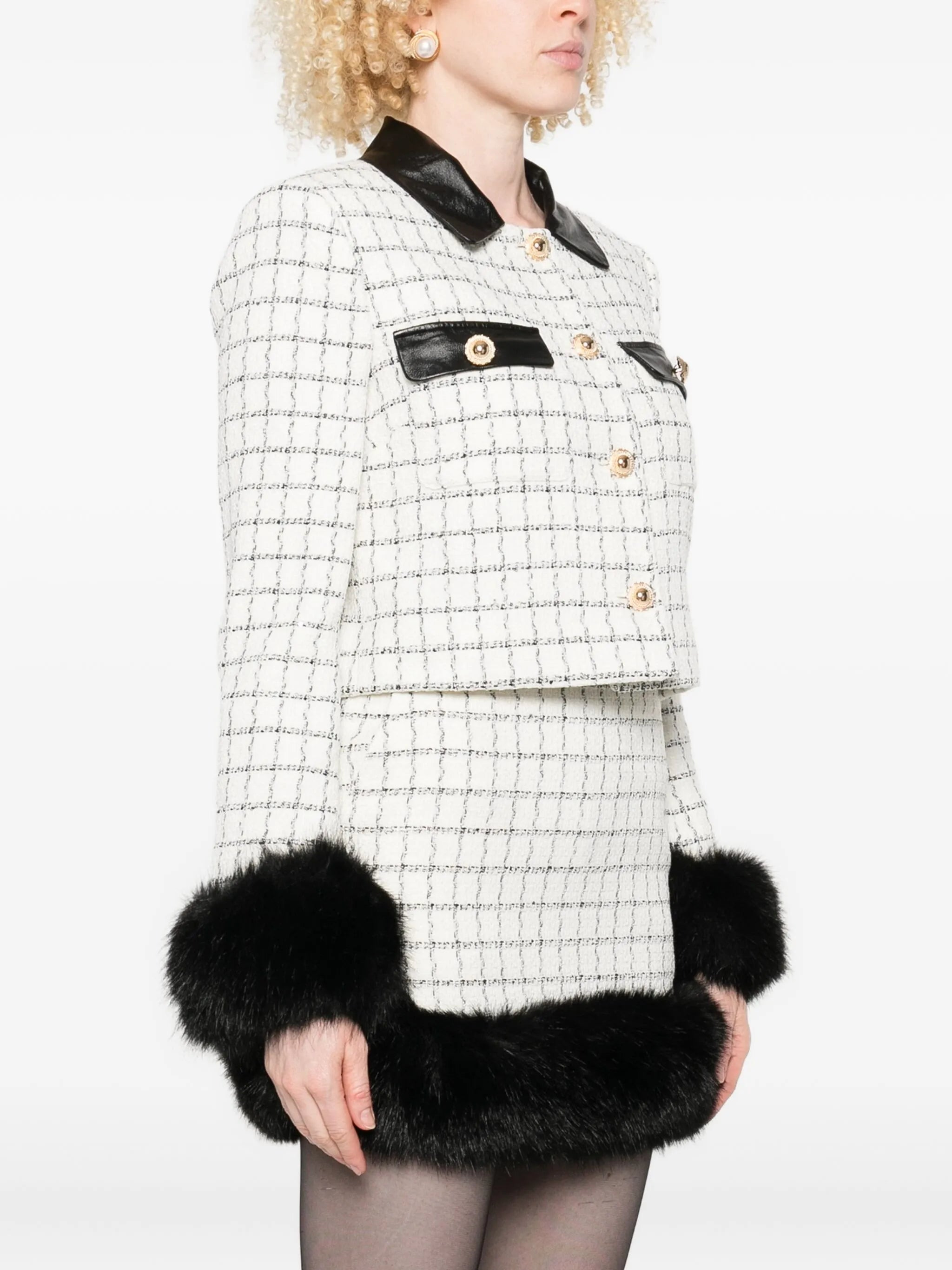 Self-portrait Checked Faux-fur Cuff Jacket - 5