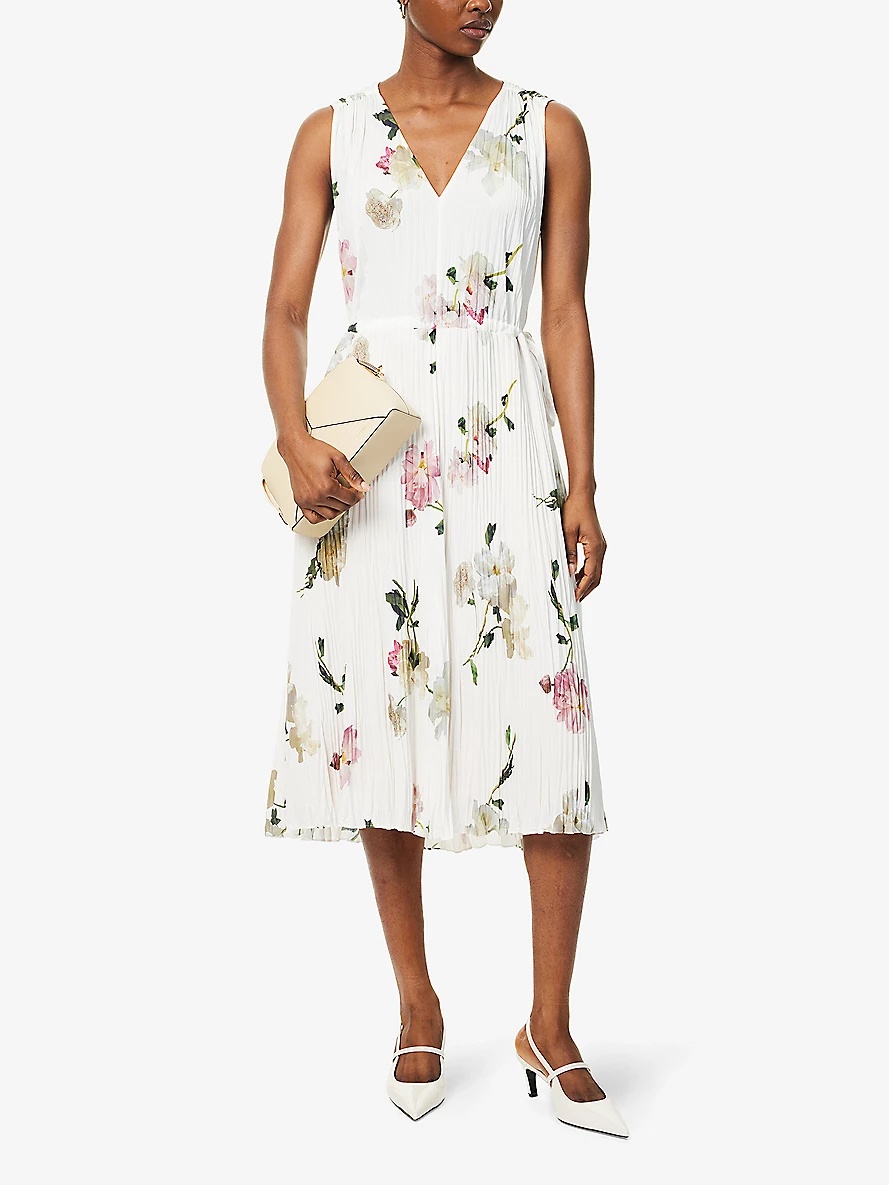 Floral Pleated Woven Midi Dress - 2