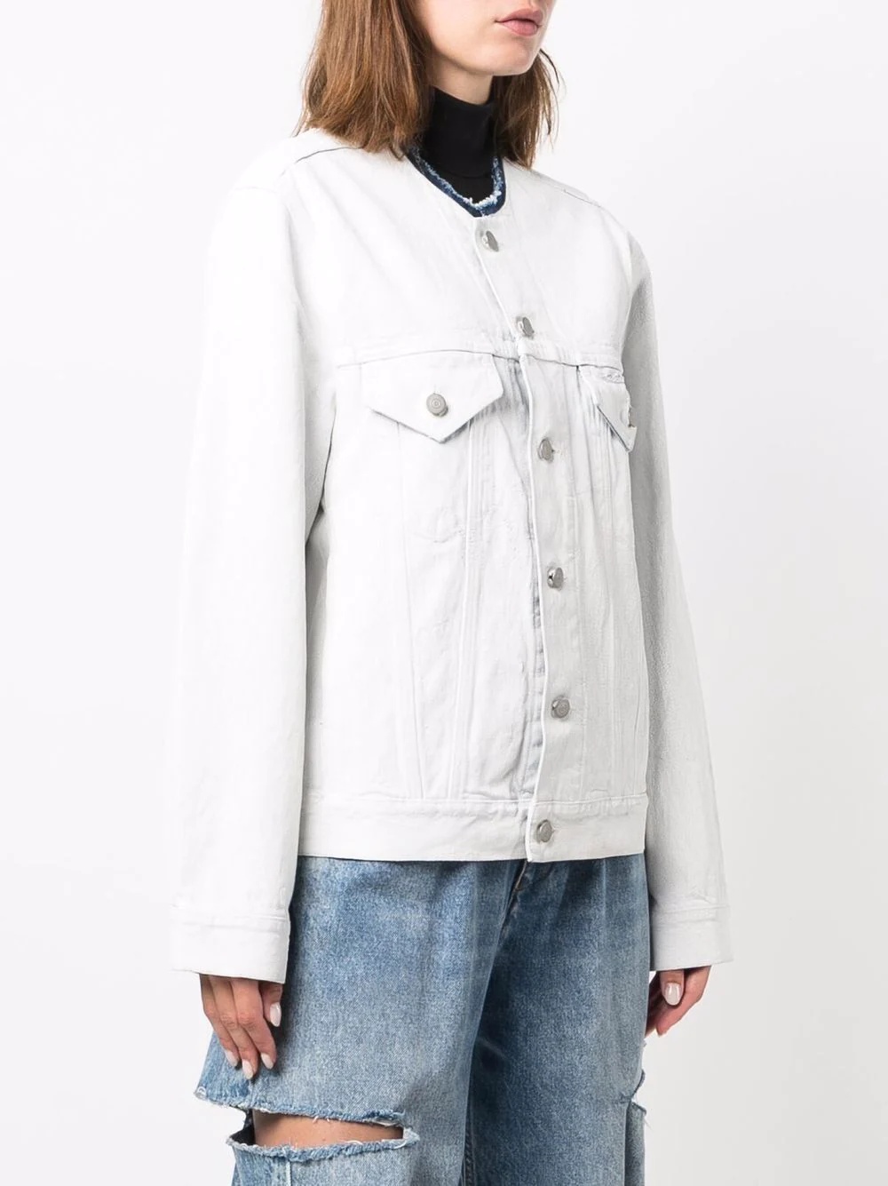 collarless denim jacket - 3