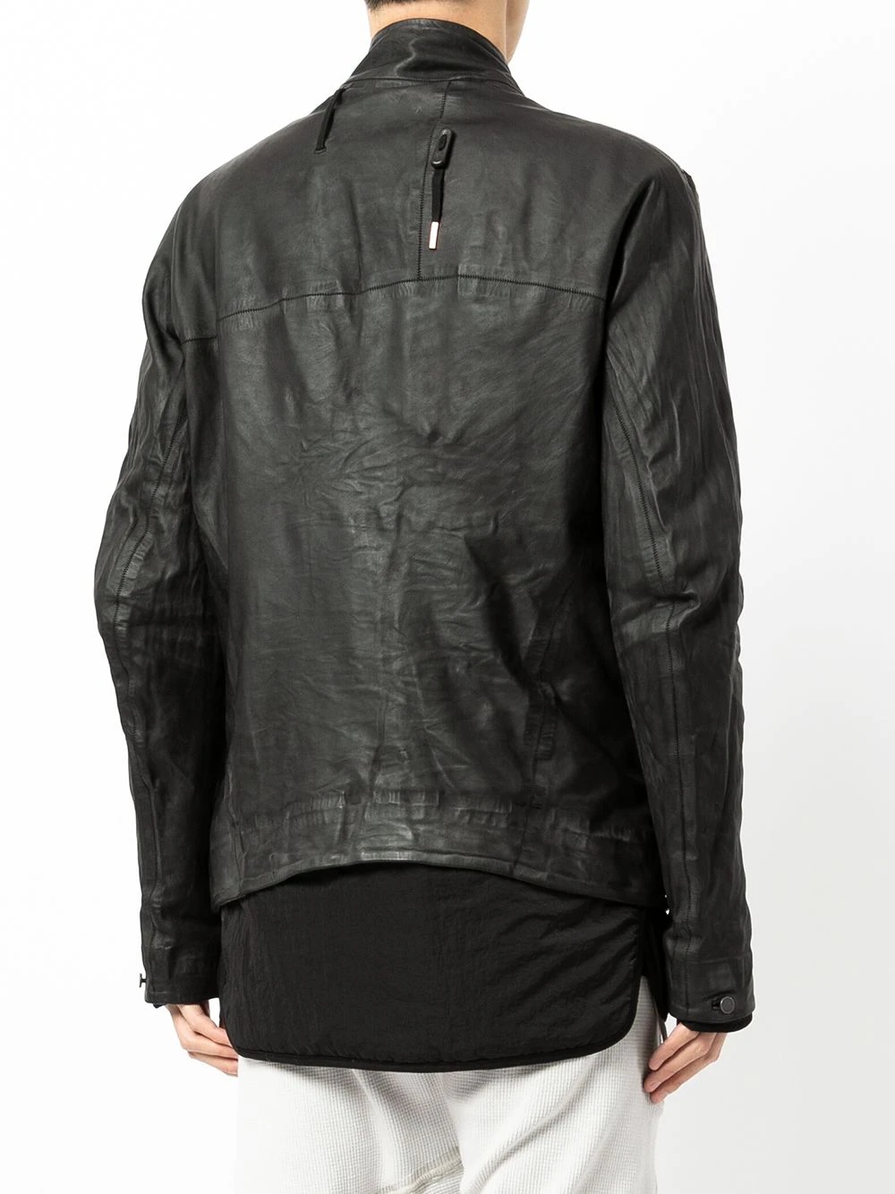 waxed-effect biker jacket - 4