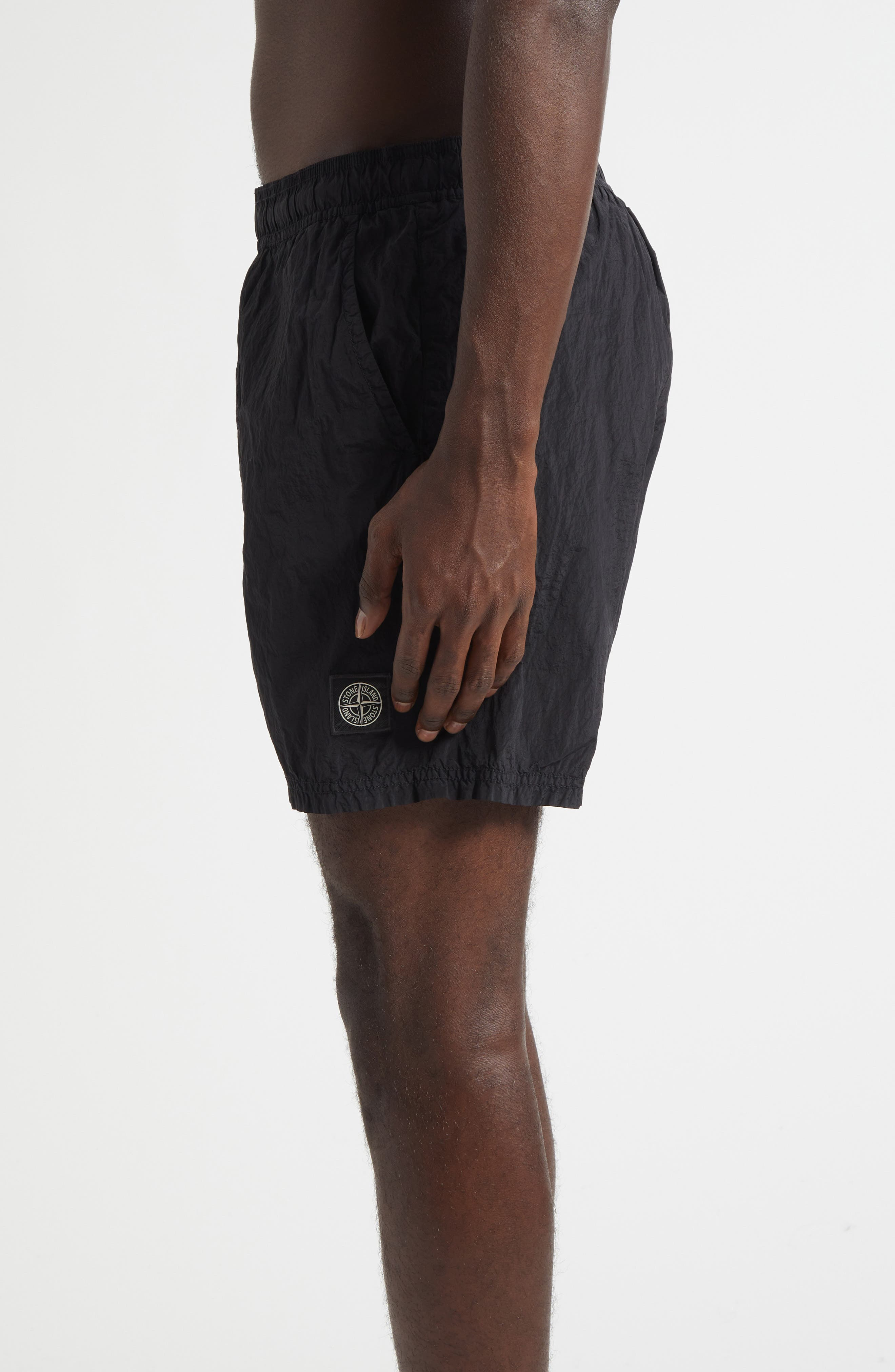 Stone Island Compass Logo Patch Nylon Swim Trunks in V0029 Black at Nordstrom - 4