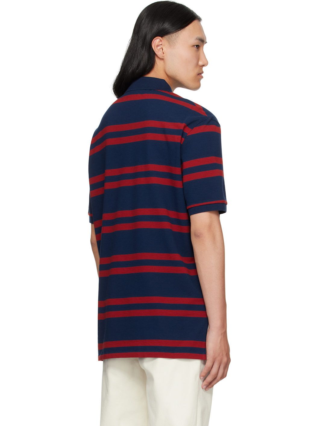 Red & Navy 'Chez Valentino' Embroidery Cotton Piqué Polo - 3
