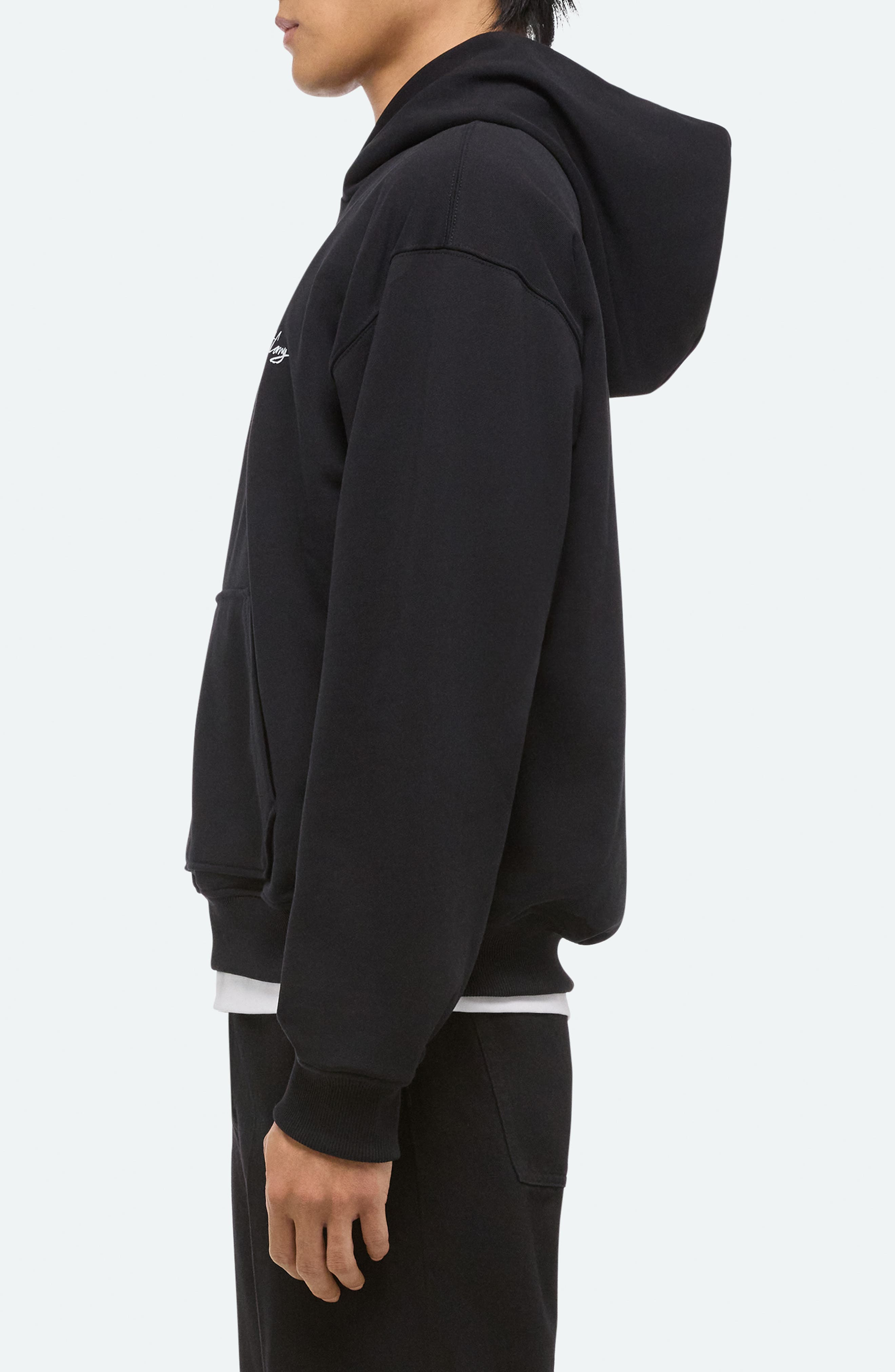 Helmut Lang Sketch Compact Cotton Graphic Hoodie in Black - 3