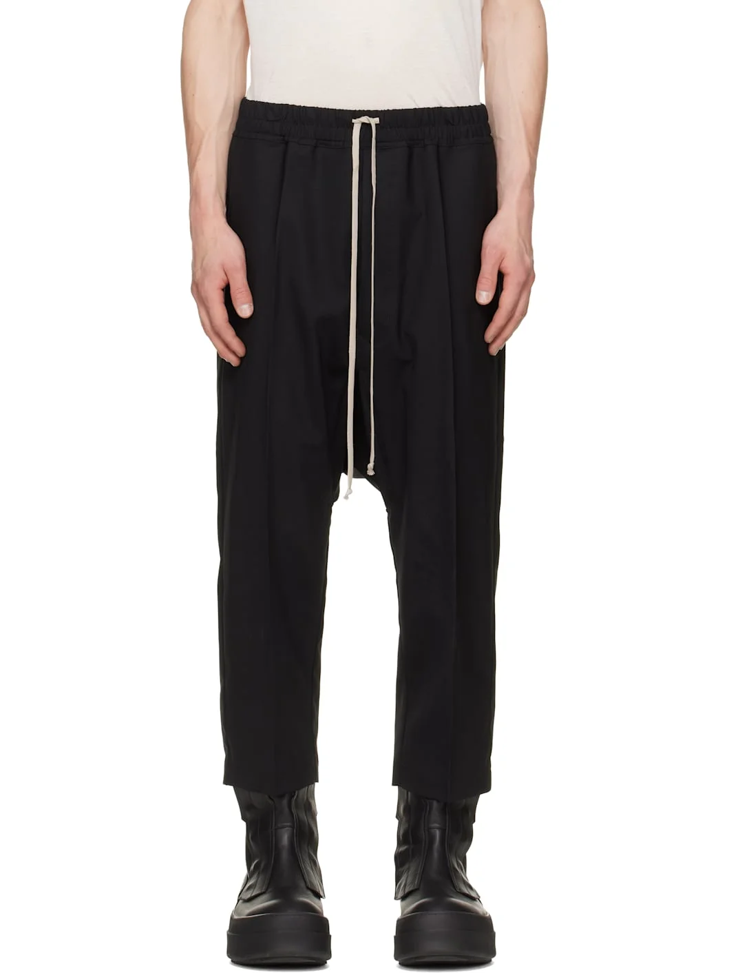 Black Tower Drawstring Cropped Trousers - 1