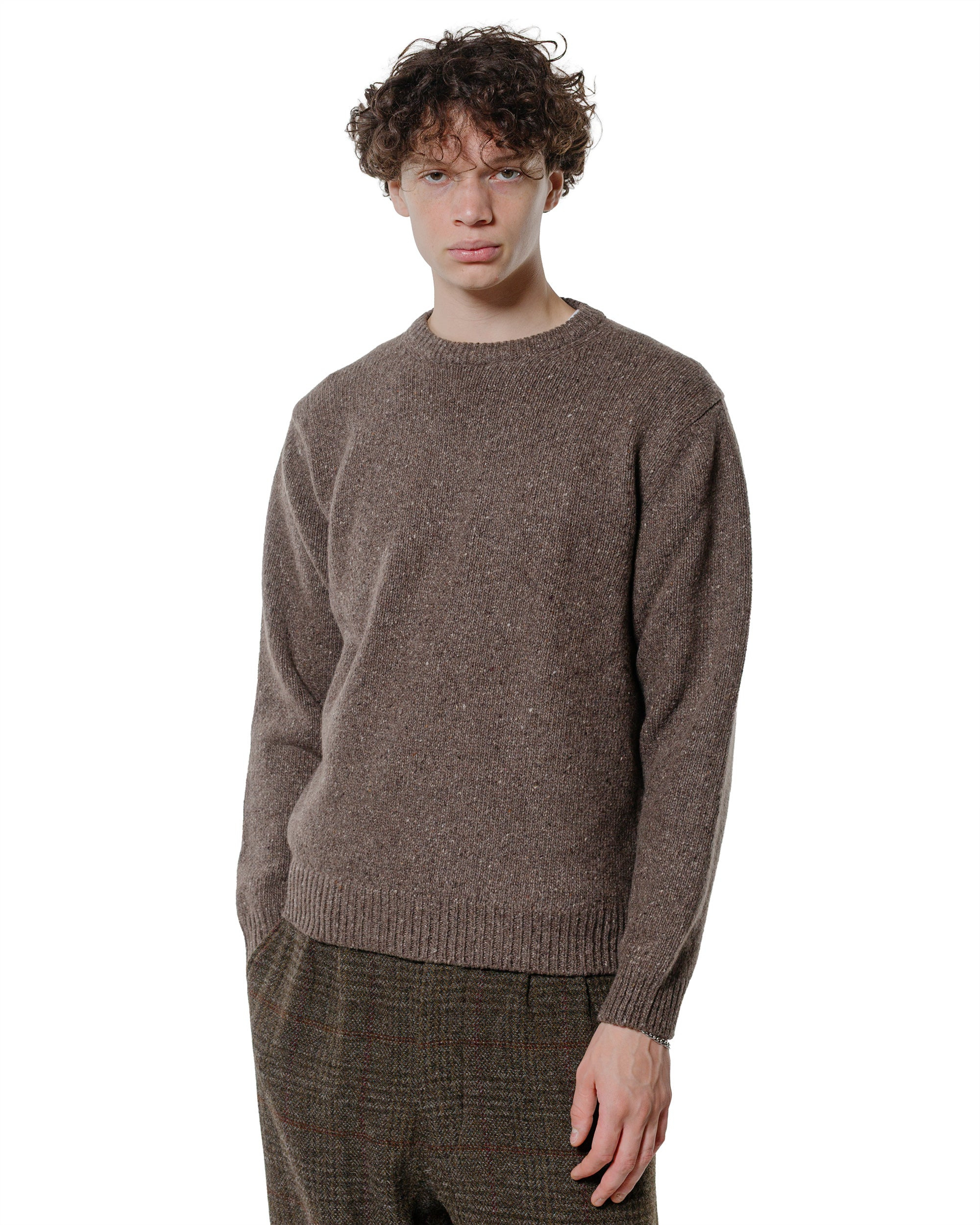 Crewneck Sweater Recycled Cashmere/Wool Tweed Light Brown - 2