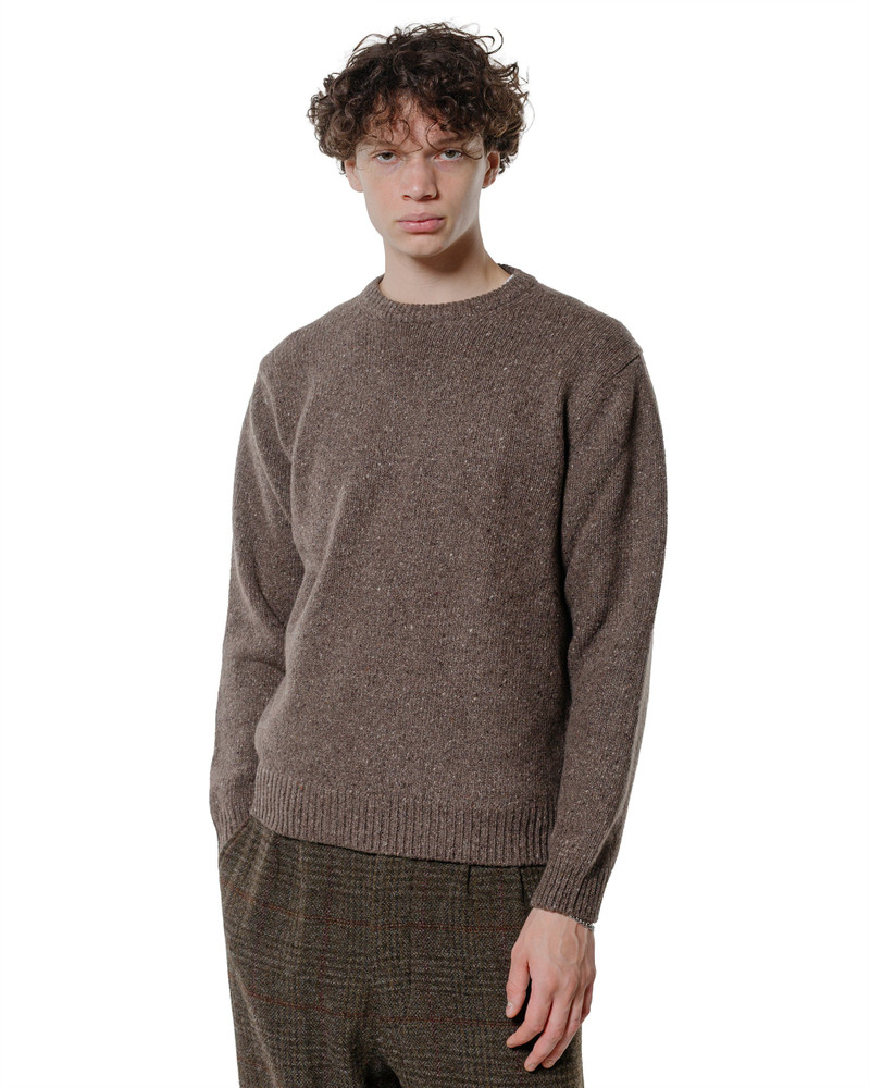 evan kinori Crewneck Sweater Recycled Cashmere/Wool Tweed Light Brown outlook