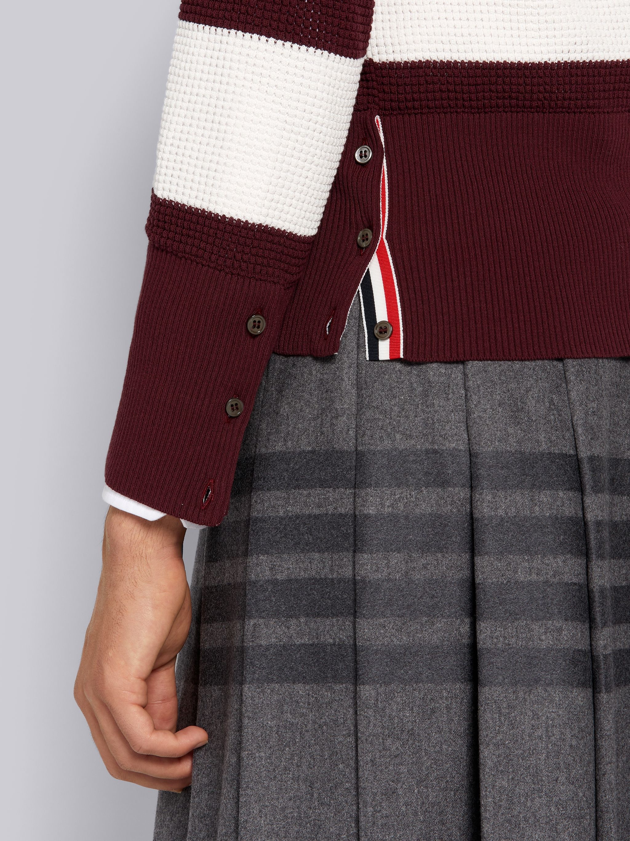 Dark Red Cotton Textured Rugby Stripe Classic Fit Cardigan - 6