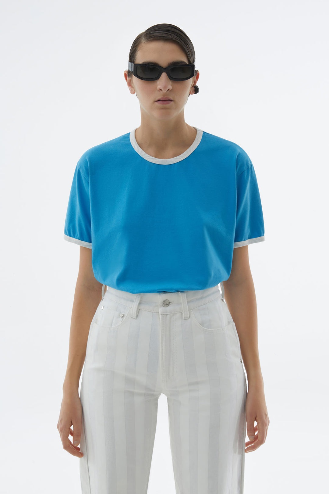 LIGHT BLUE T-SHIRT WITH WHITE PROFILES - 2