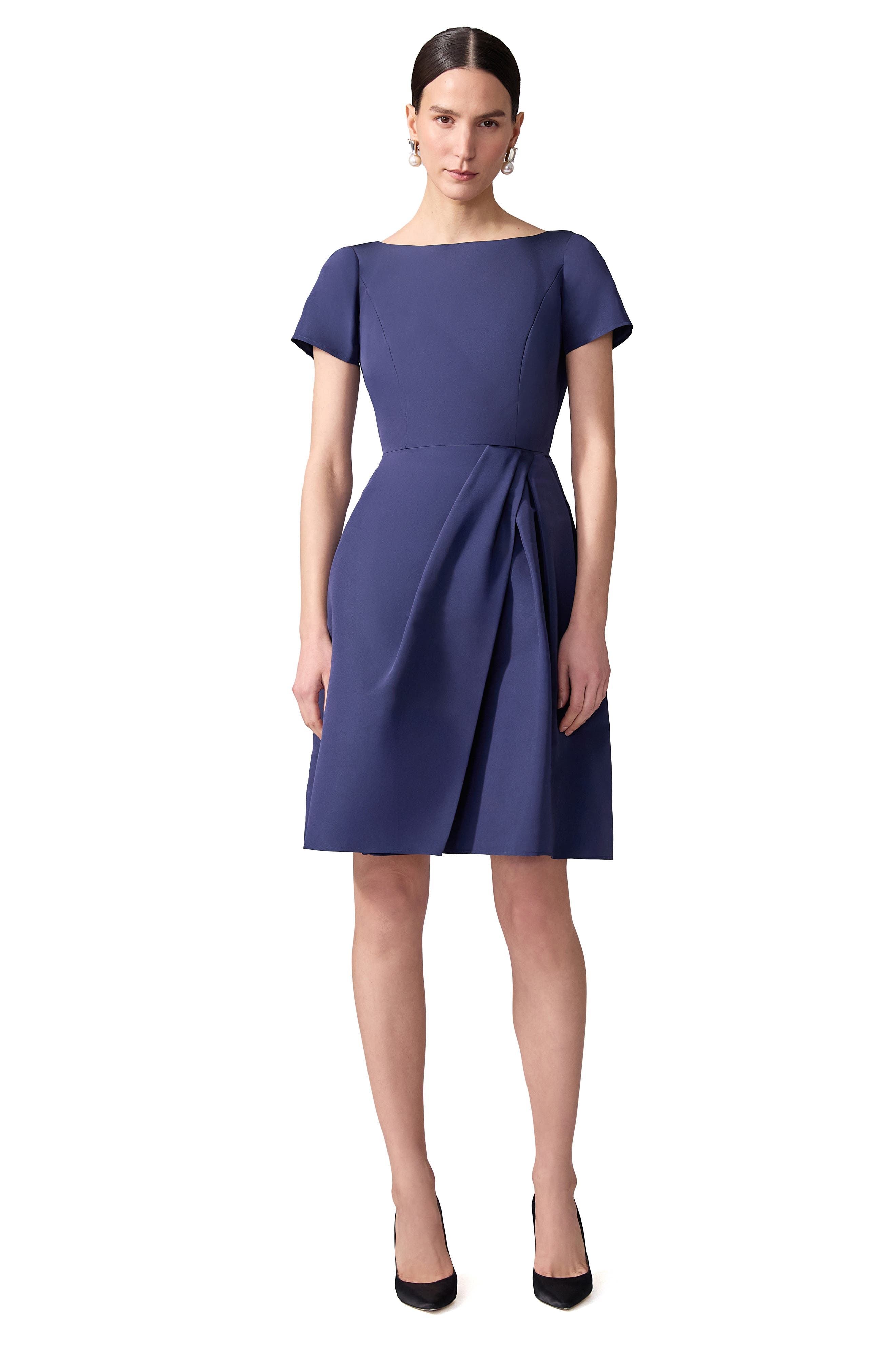 Carolina Herrera Beatuea Neck Silk A-Line Dress in Midnight at Nordstrom - 8