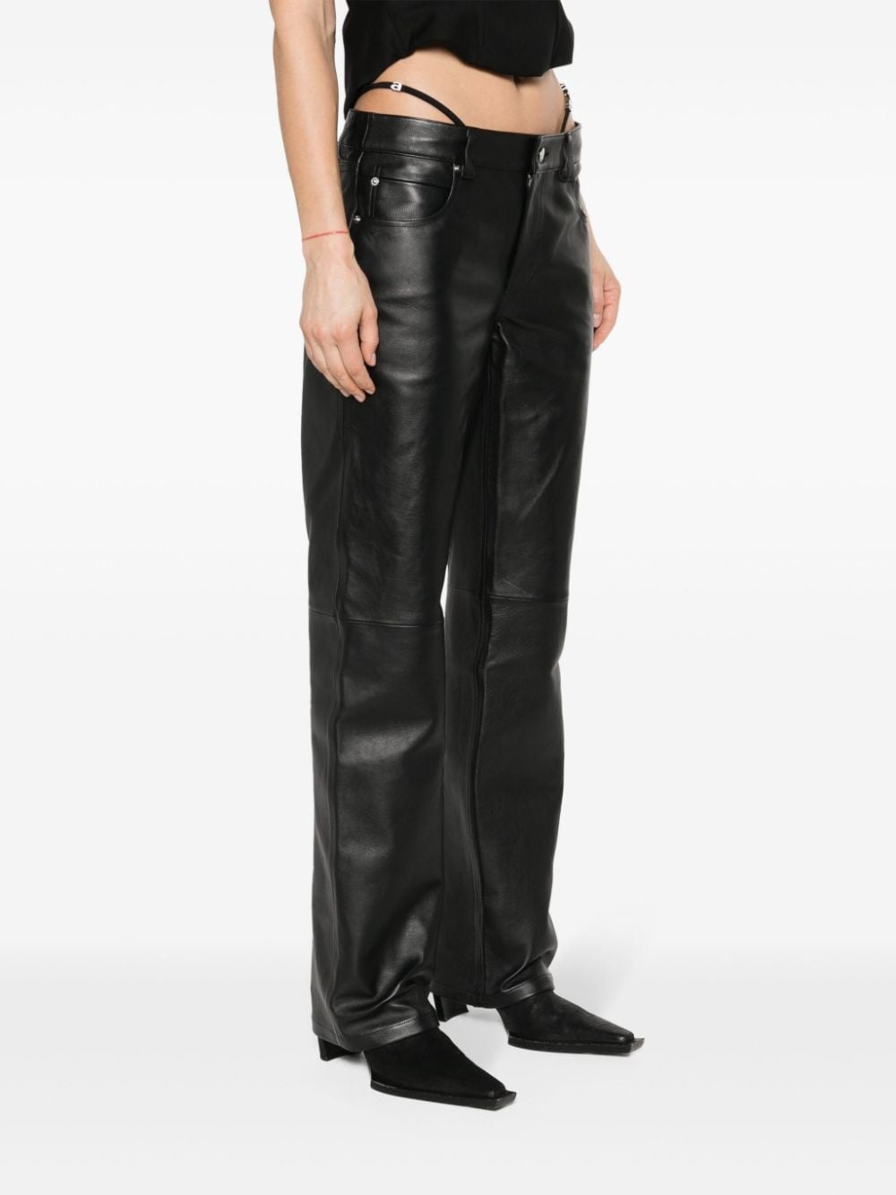 logo-embellished leather trousers - 3