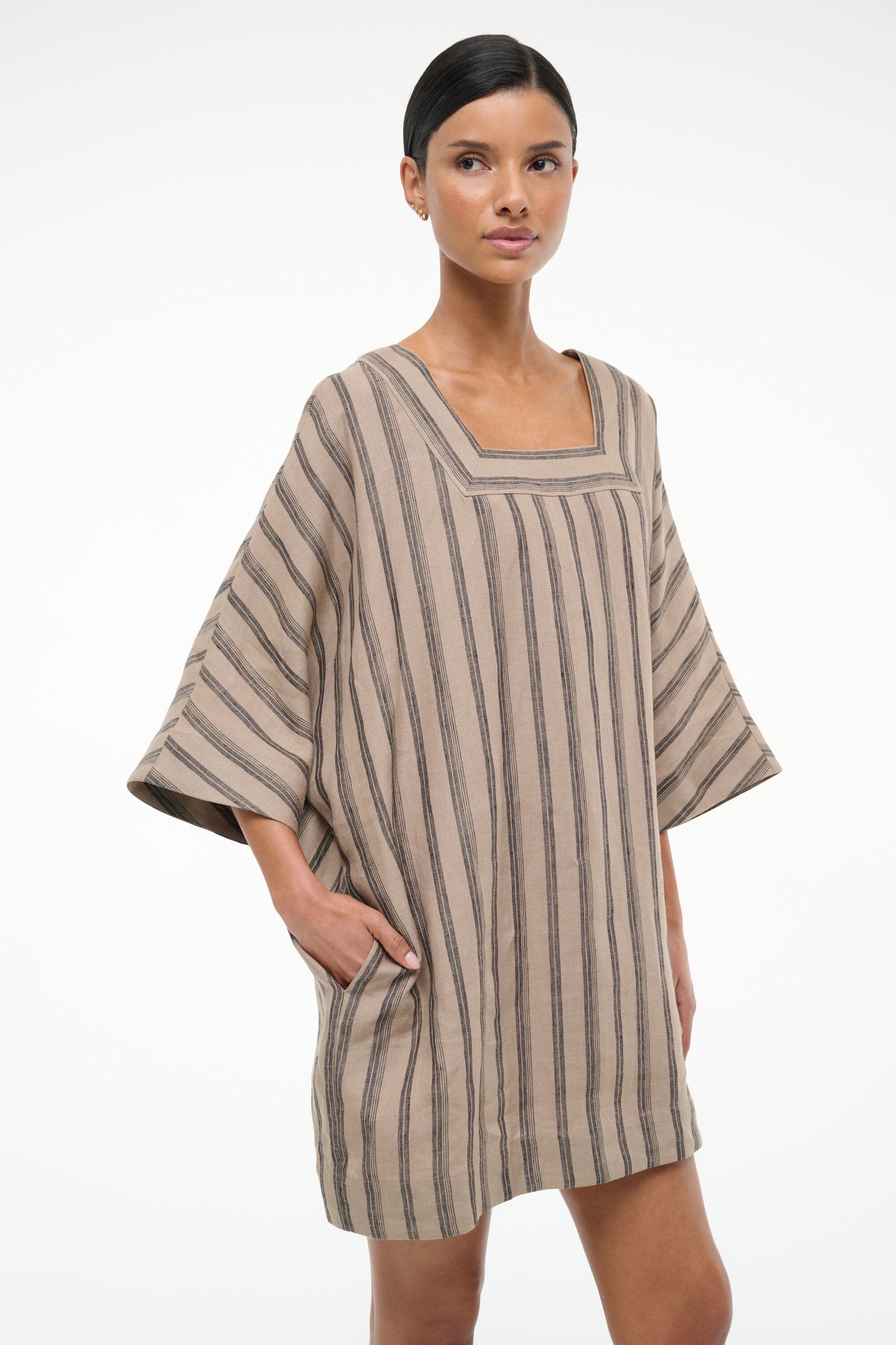 STAUD MANUELA LINEN DRESS SAHARA STRIPE - 3