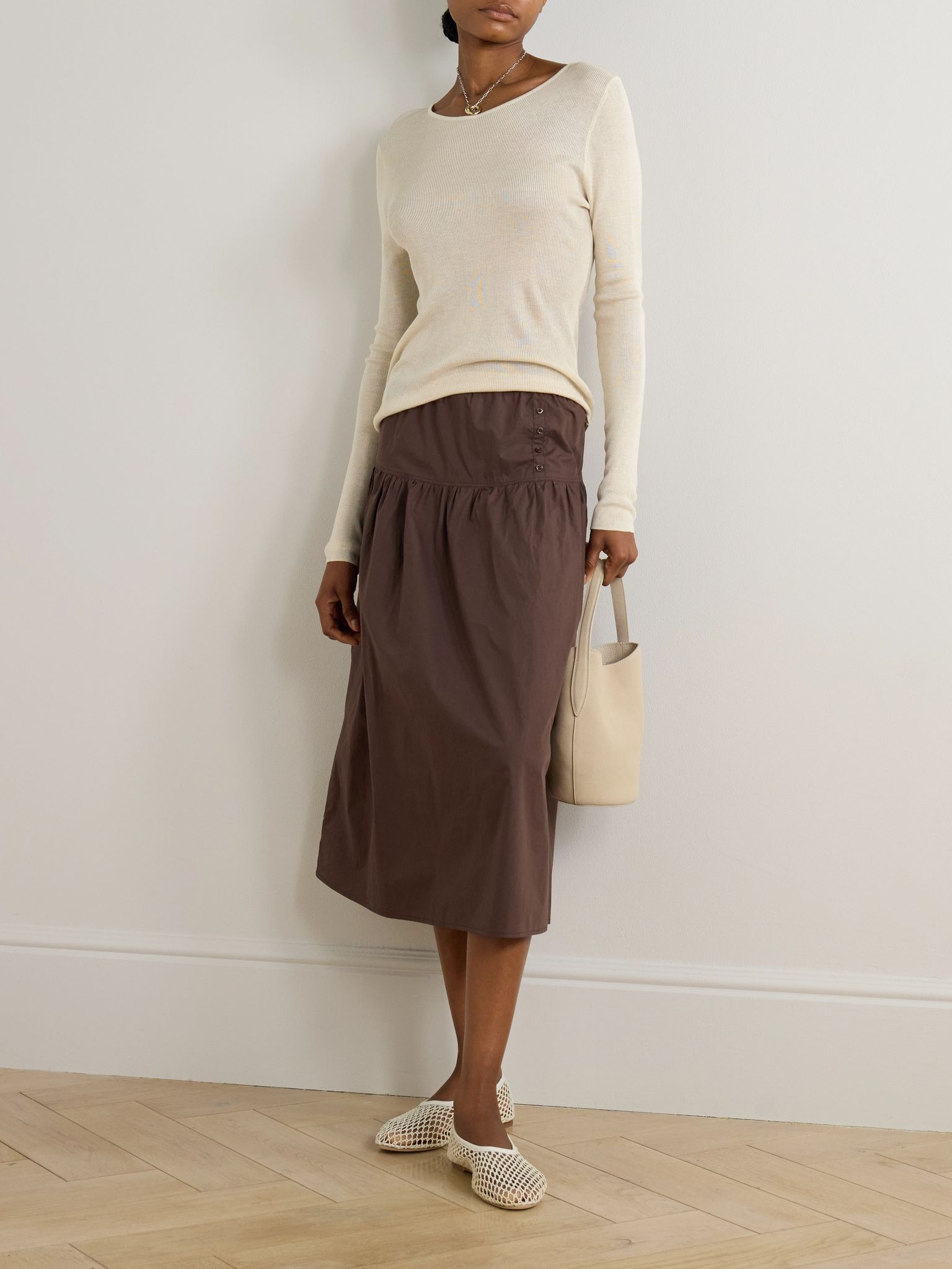 Ribbed-knit T-shirt Beige - 2