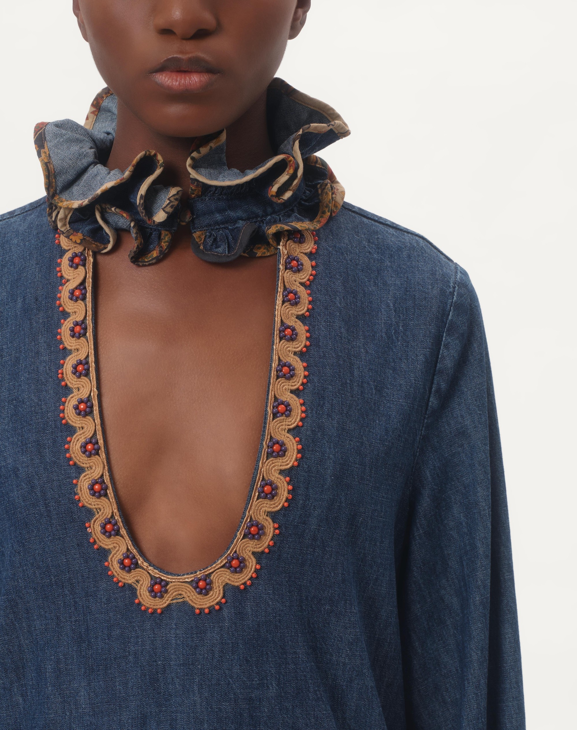 EMBROIDERED CHAMBRAY DENIM TOP - 4