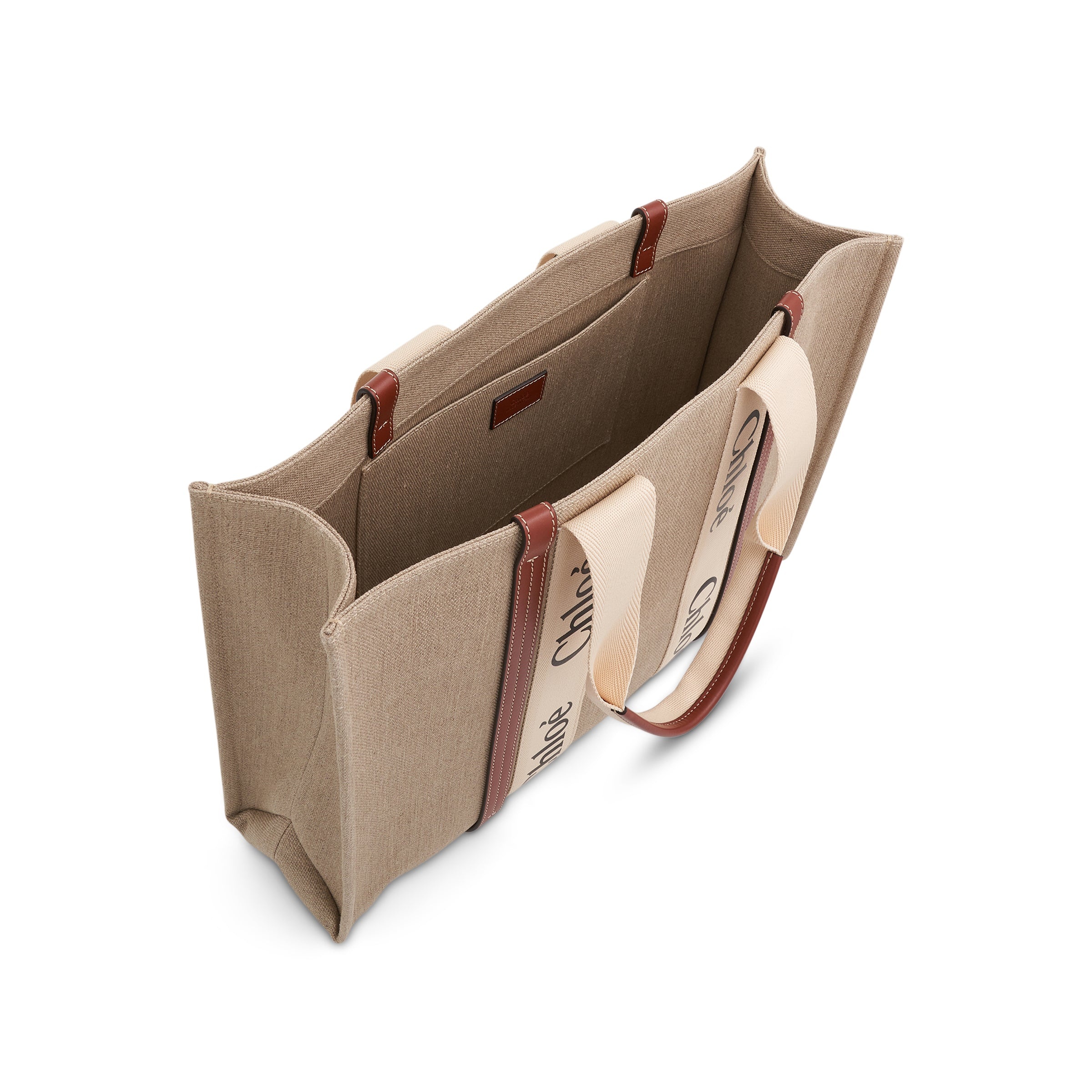 Large Eco Woody Tote Bag with Strap in White/Brown - 4
