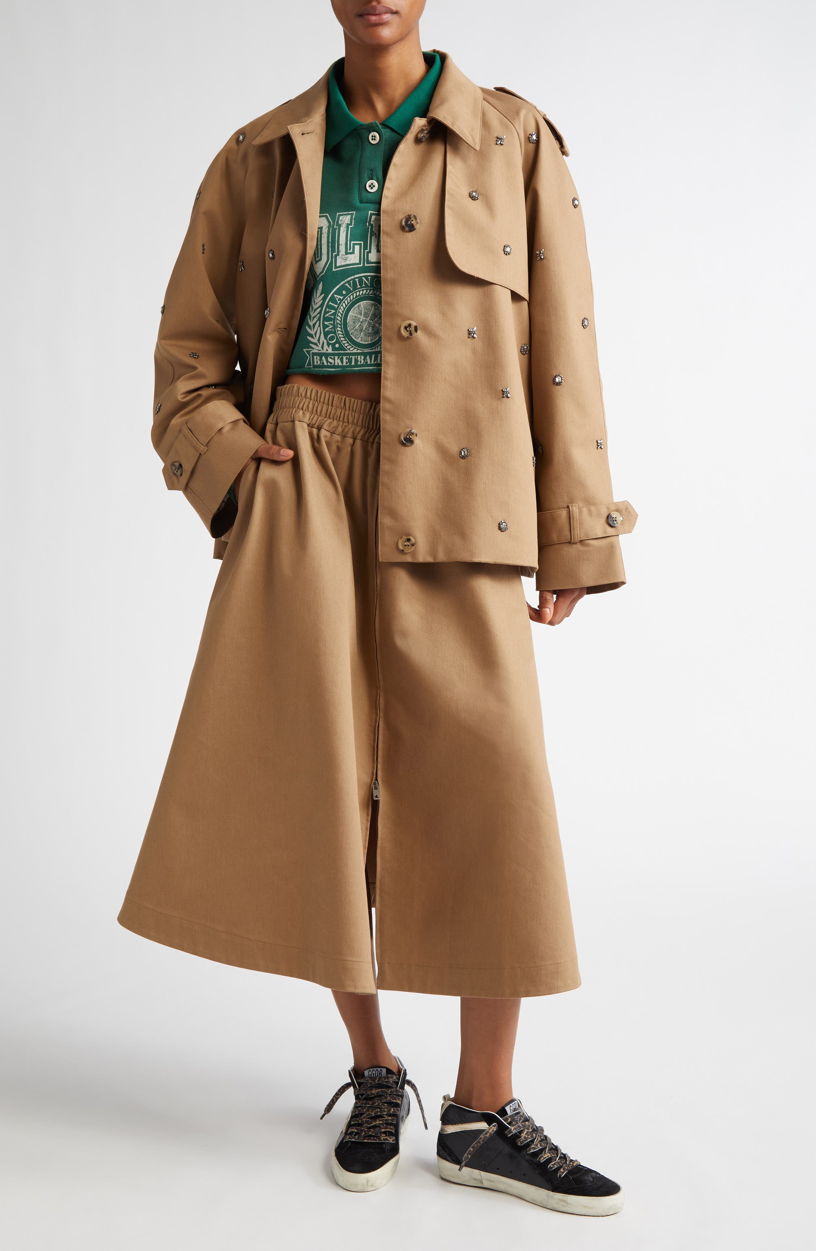 Golden Goose Crystal Embellished Oversize Trench Jacket in Khaki Beige at Nordstrom - 2
