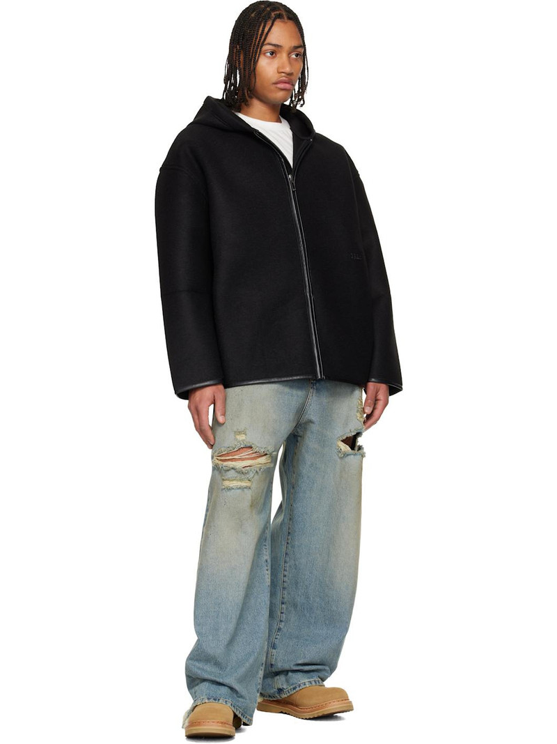 032c Black Neoprene Zip Up Hooded Jacket outlook