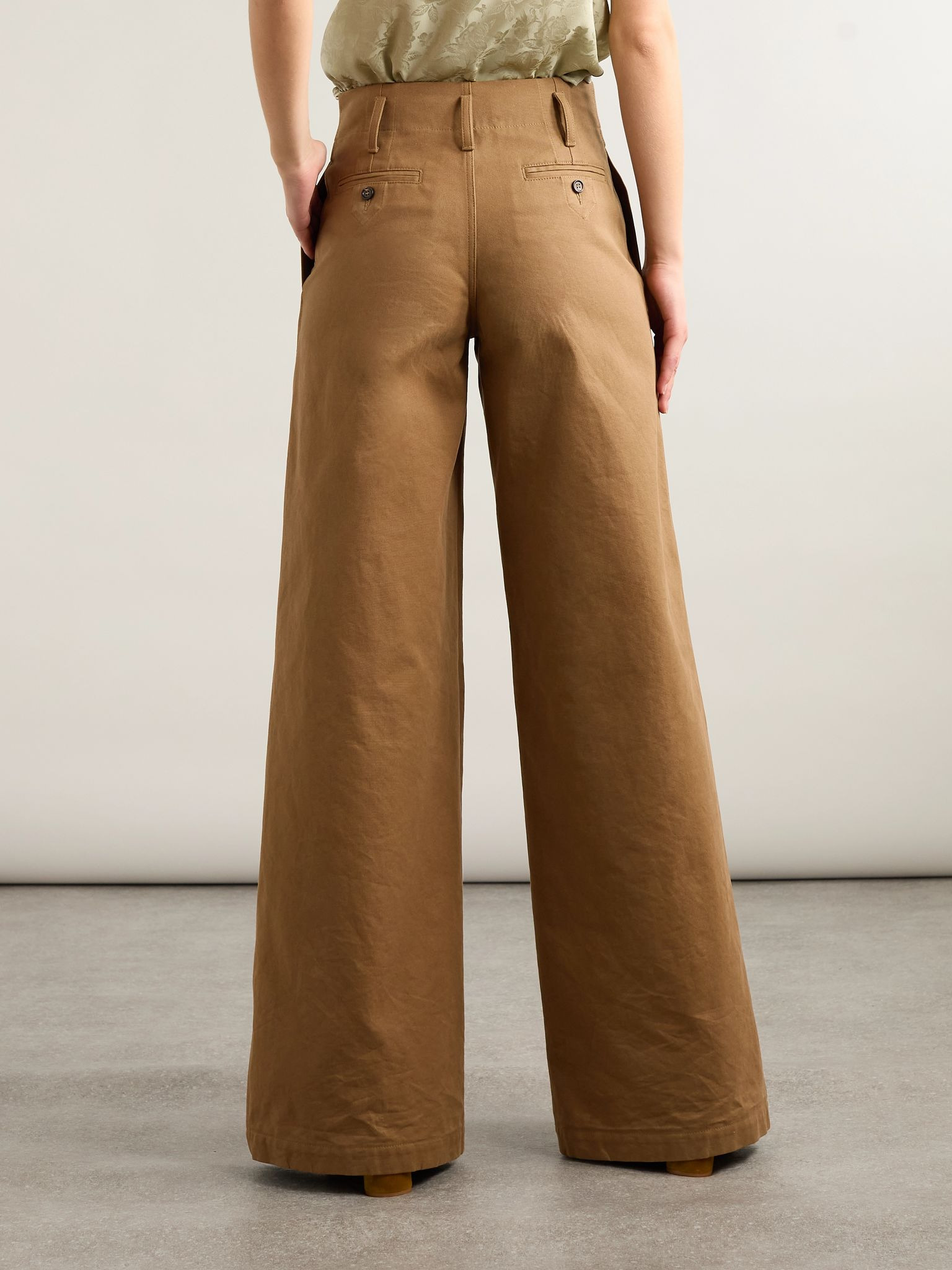 Pleated garment-dyed cotton-canvas straight-leg pants Brown - 4