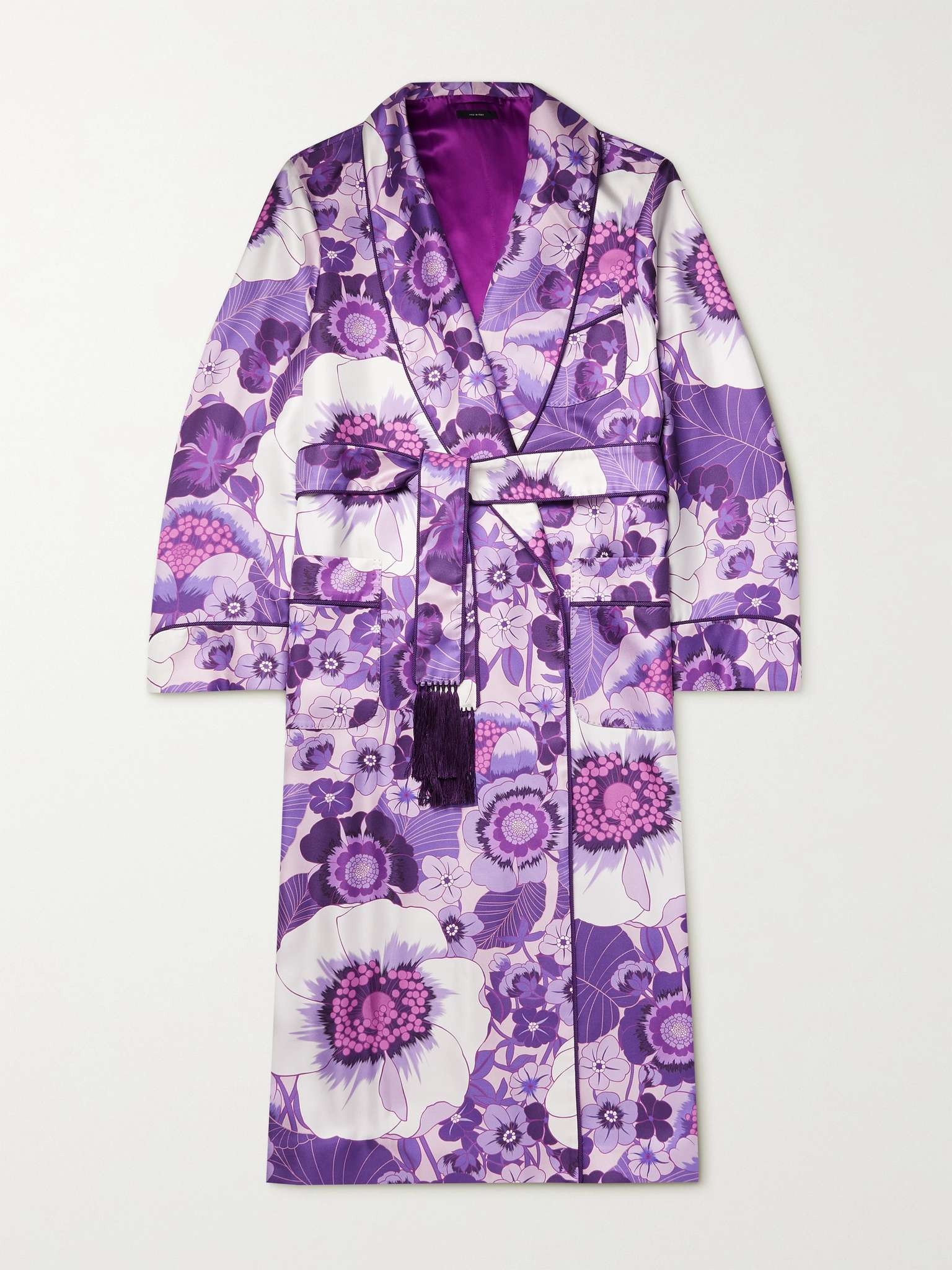 Tasselled Piped Floral-Print Silk-Twill Robe - 1