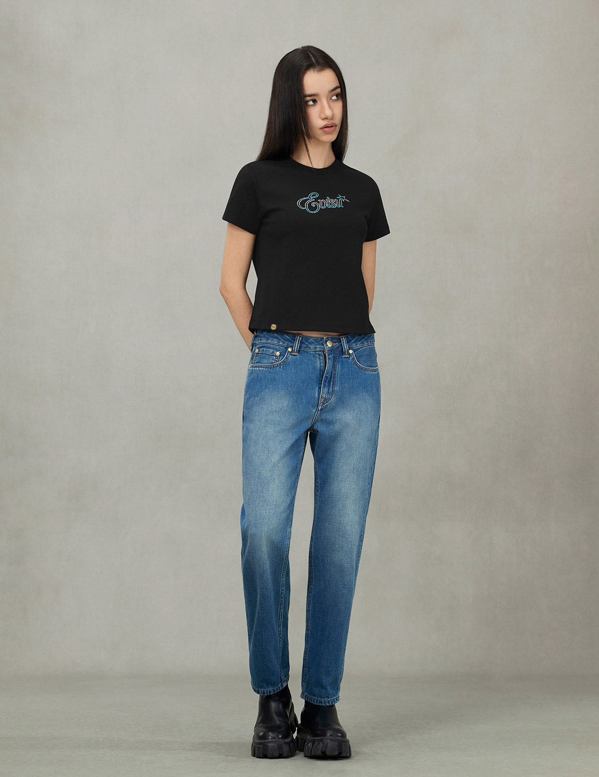Logo and Starfish Rhinestone Slim Fit T-Shirt - 3