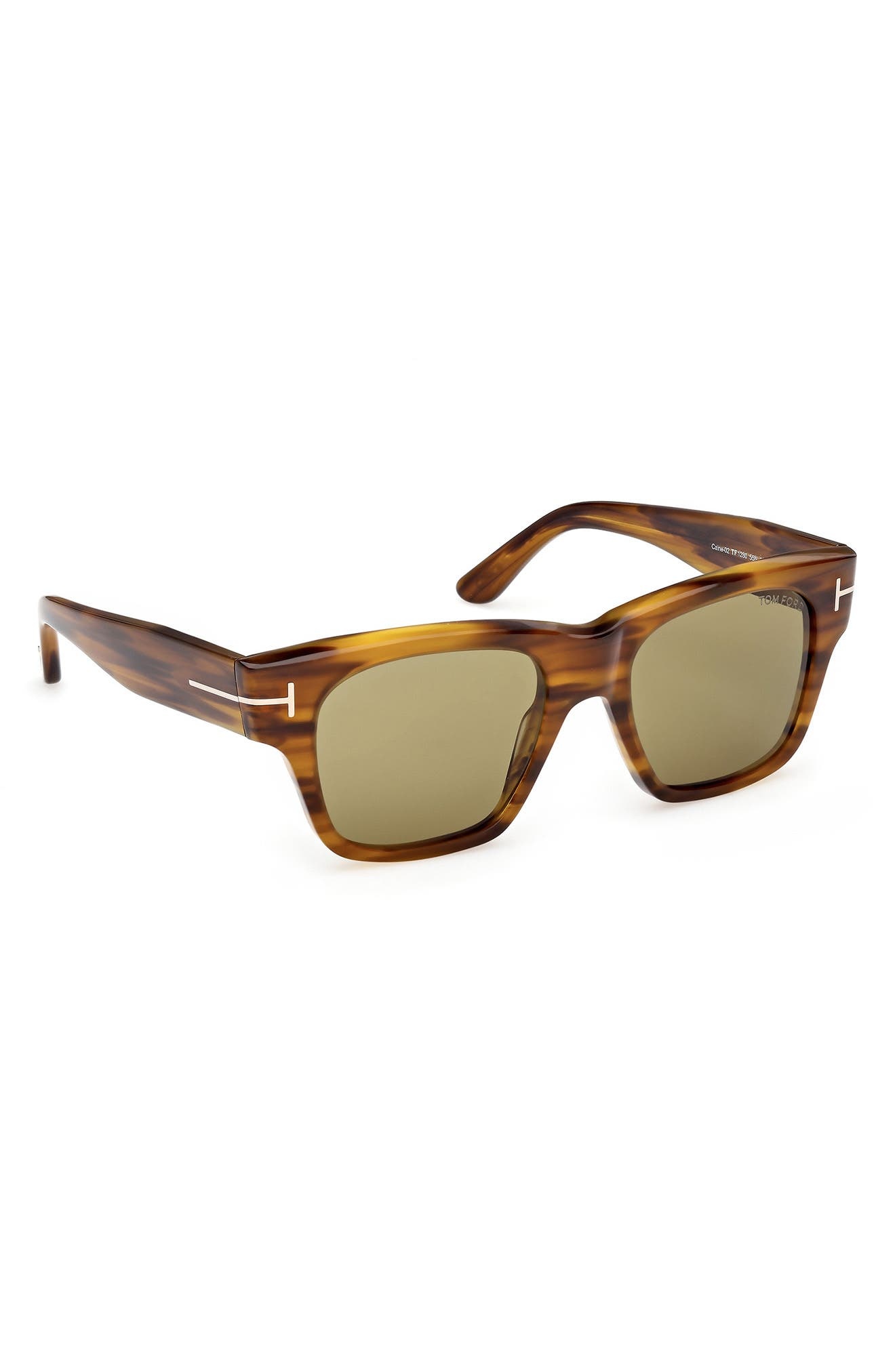 TOM FORD 53mm Square Sunglasses in Striped Brown Honey /Green at Nordstrom - 5