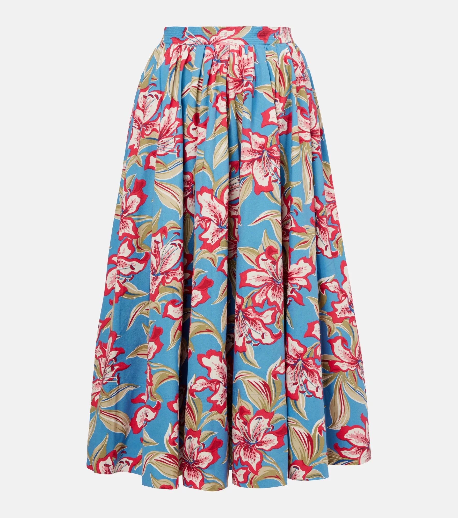 Floral gathered cotton midi skirt - 1