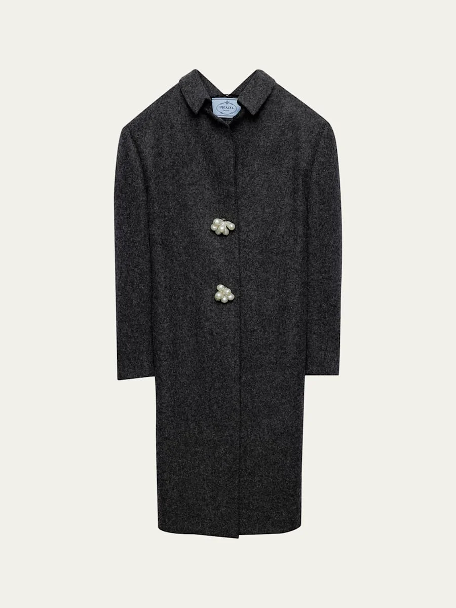 Long Wool Coat with Pearl Buttons - 1