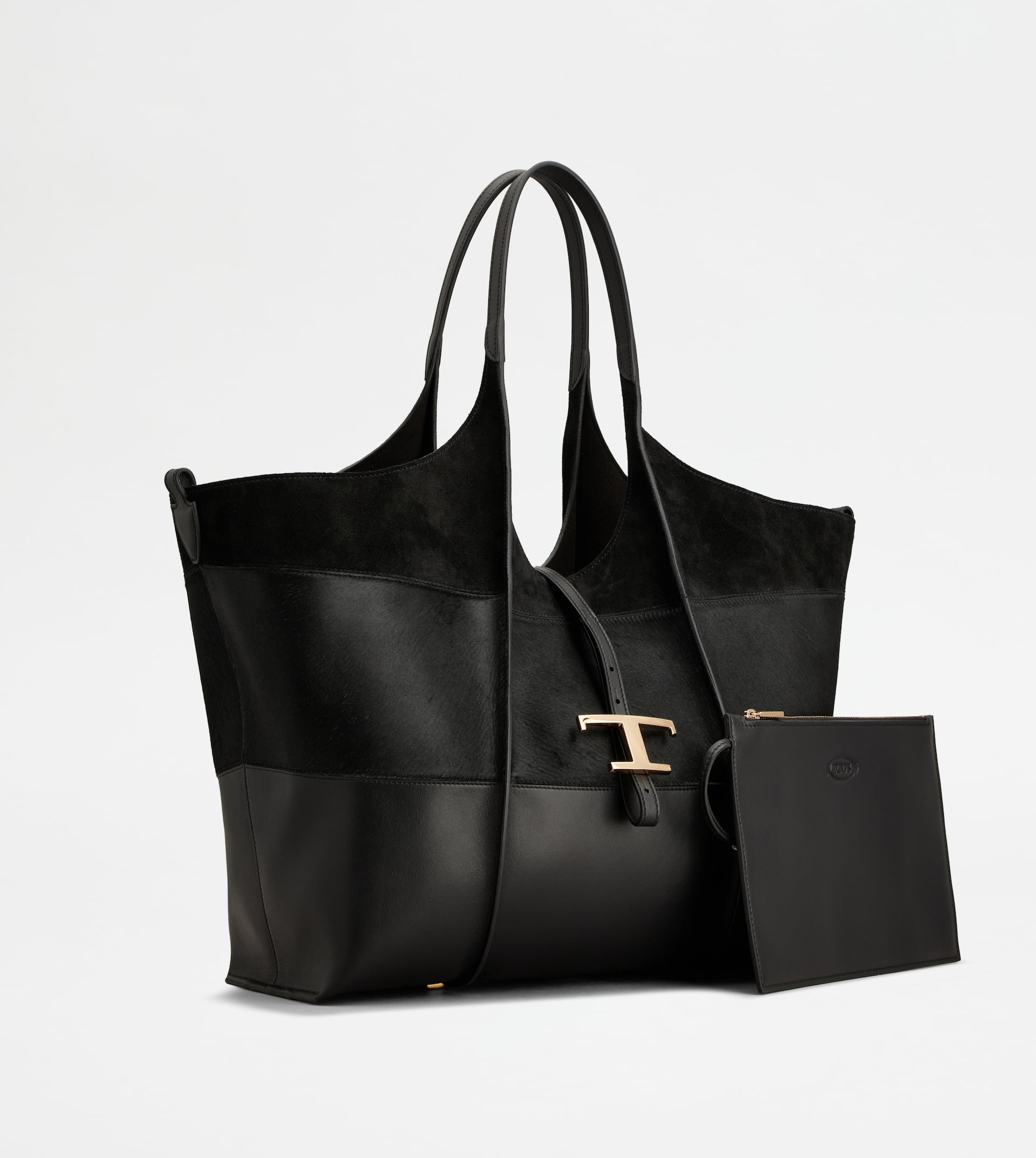 T TIMELESS SHOPPING BAG IN LEATHER MEDIUM - BLACK - 2