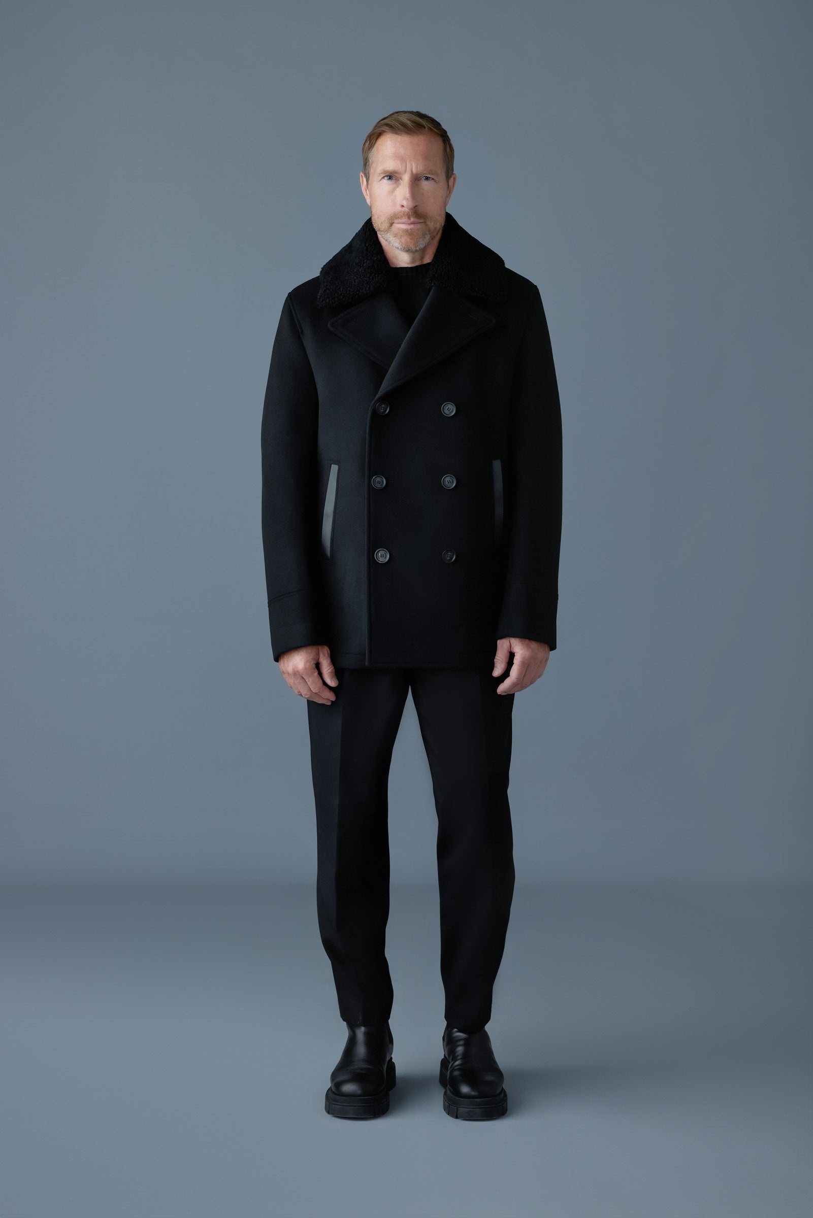 COLE wool double-breasted jacket with shearling collar - 3