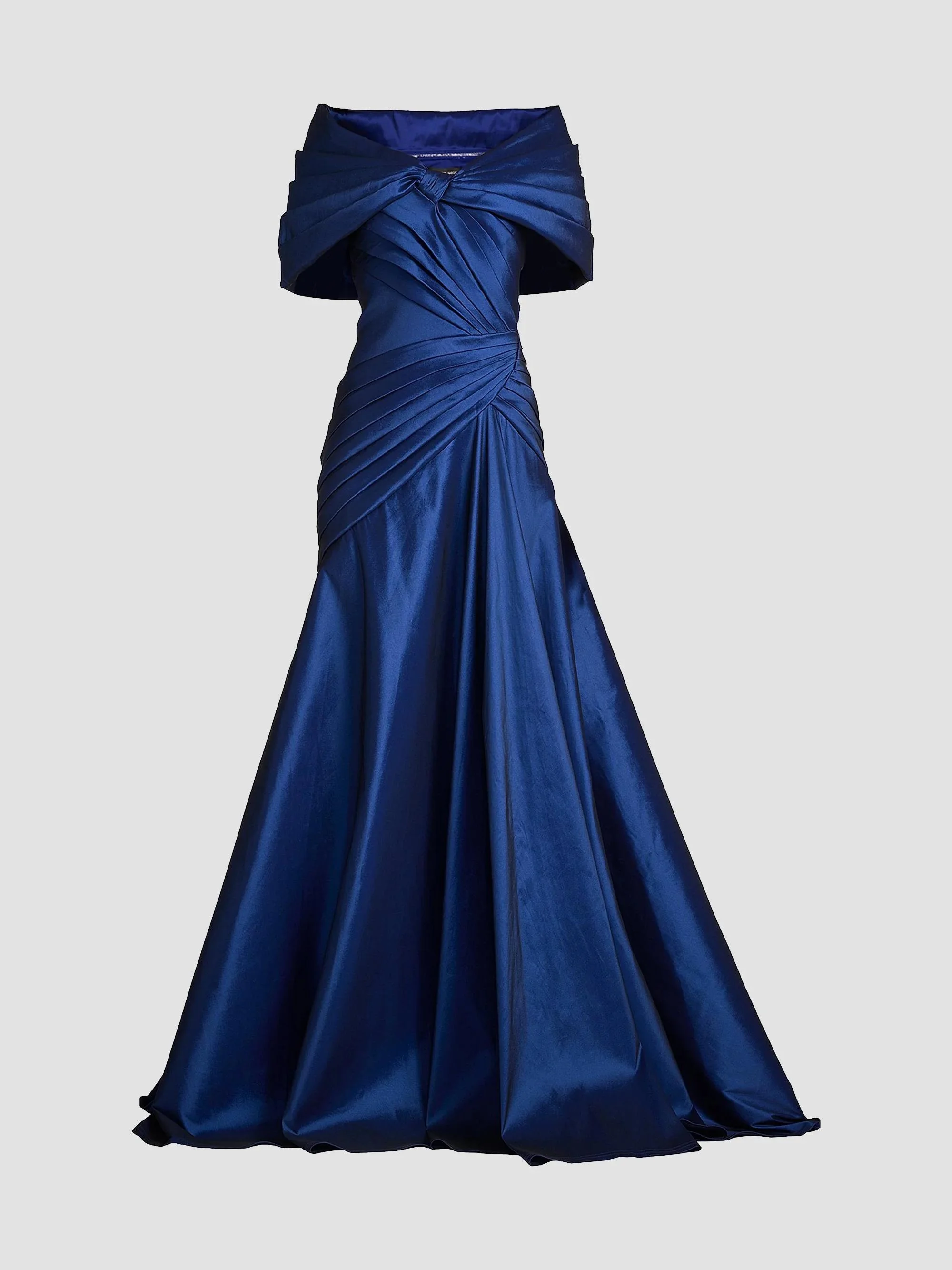 Women's Pleated Taffeta Portrait Gown - Navy - 1