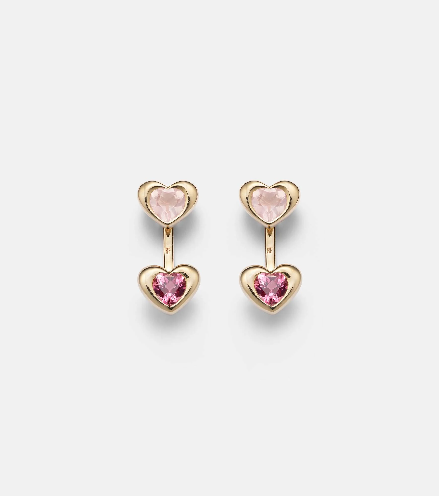 14kt gold earrings with tourmaline and rose quartz - 1