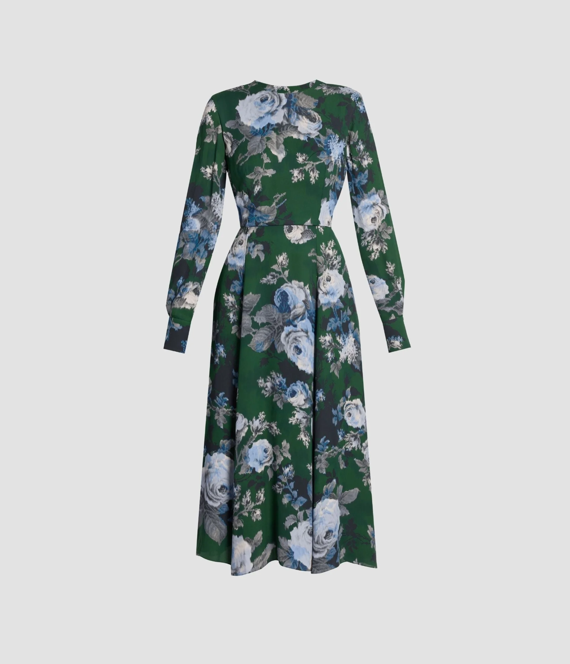 FLORAL CREPE LONG SLEEVE MIDI DRESS - 1