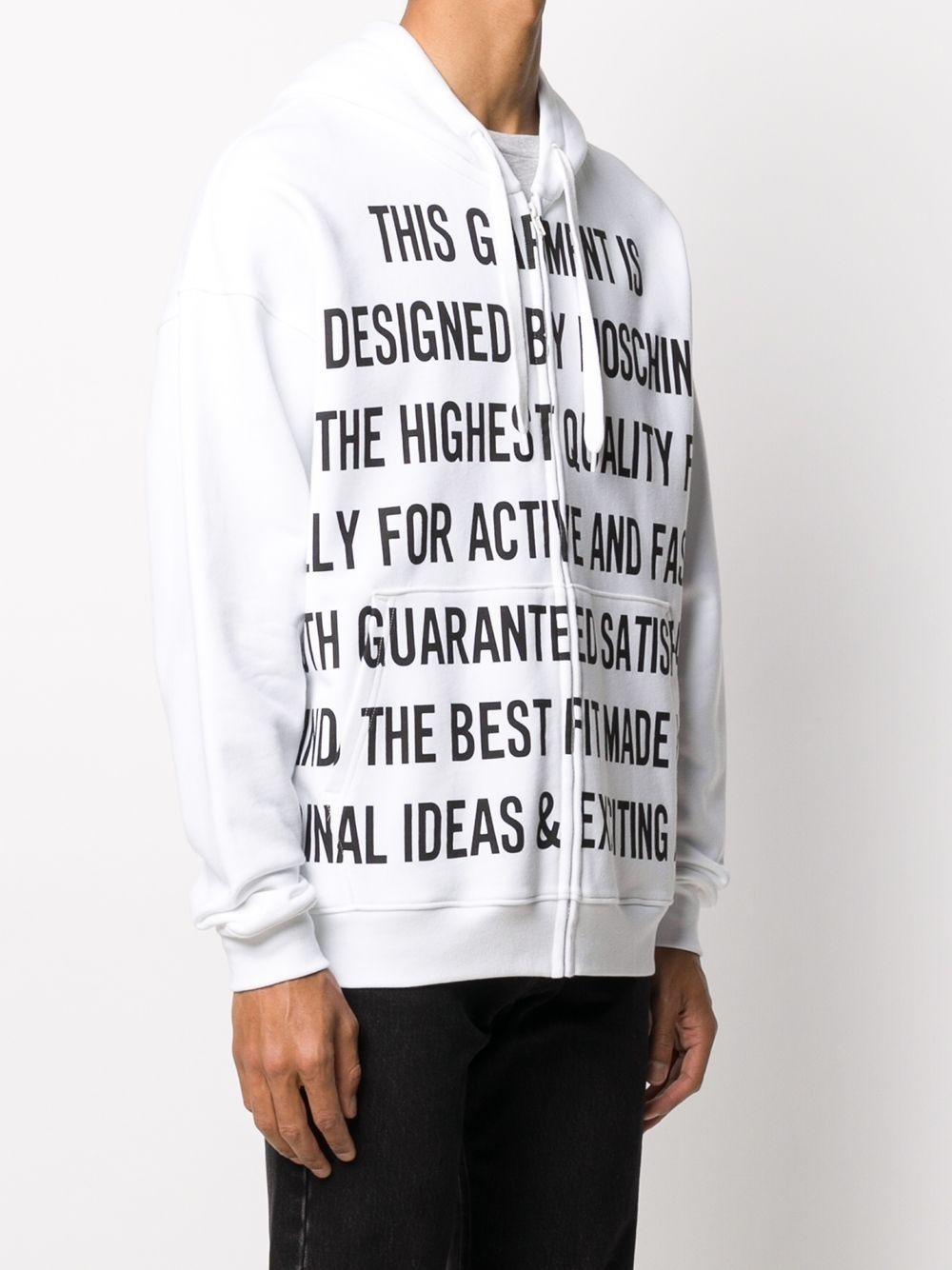 slogan-print zip-front hoodie - 3