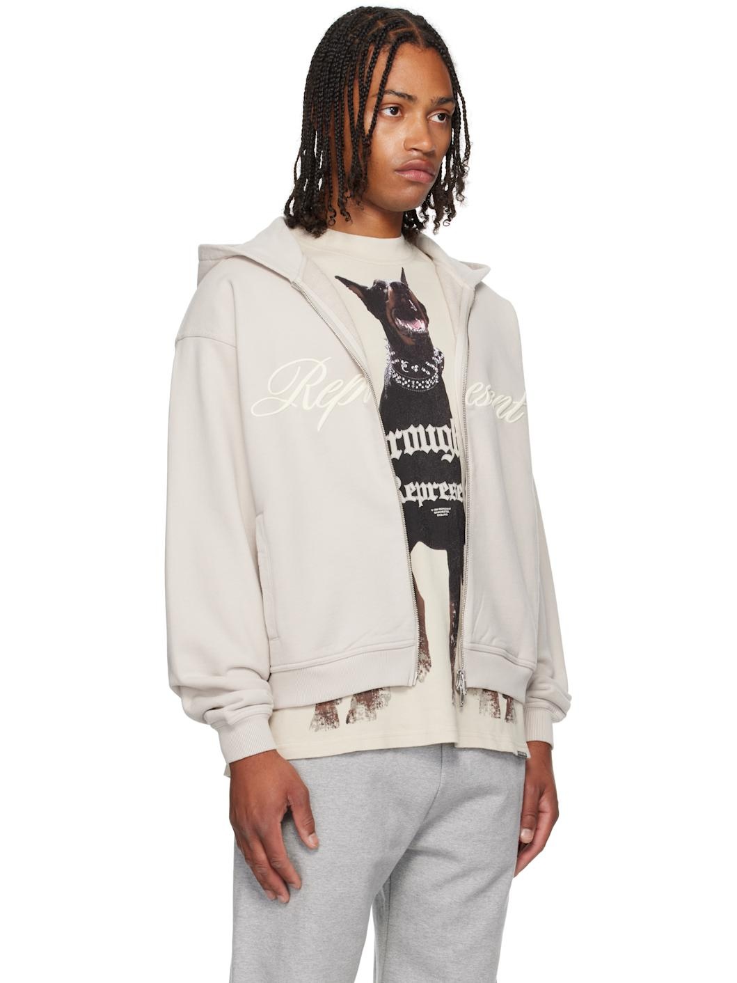 Gray Script Logo Zip Hoodie - 2