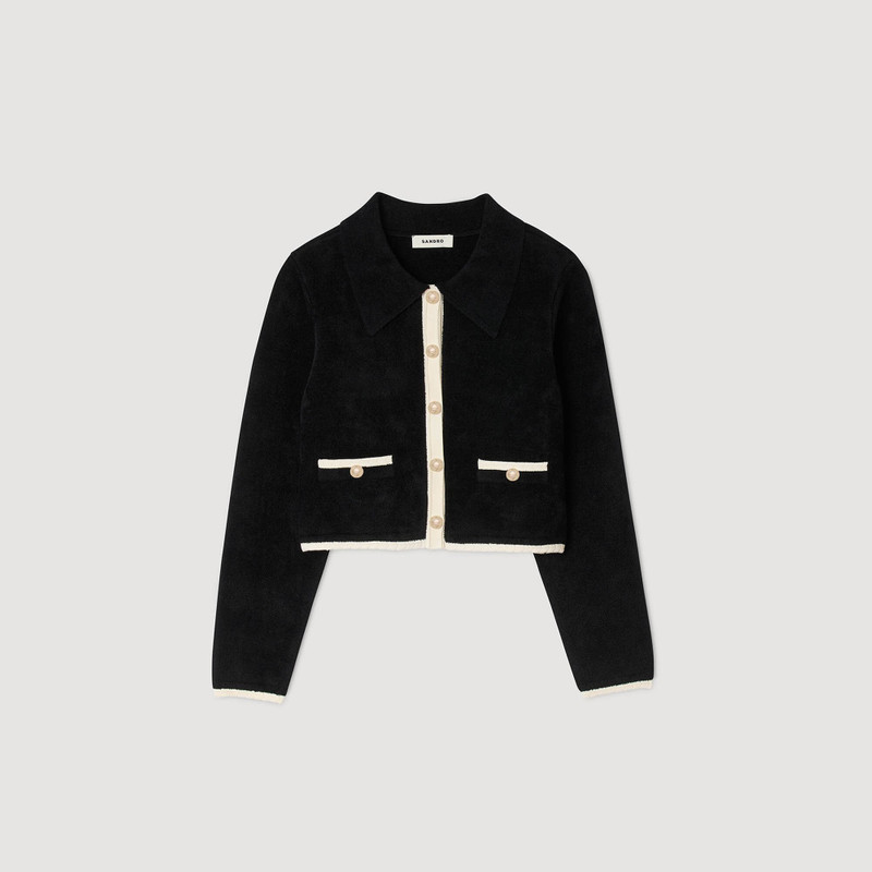 TWO-TONE SHIRT COLLAR CARDIGAN 1