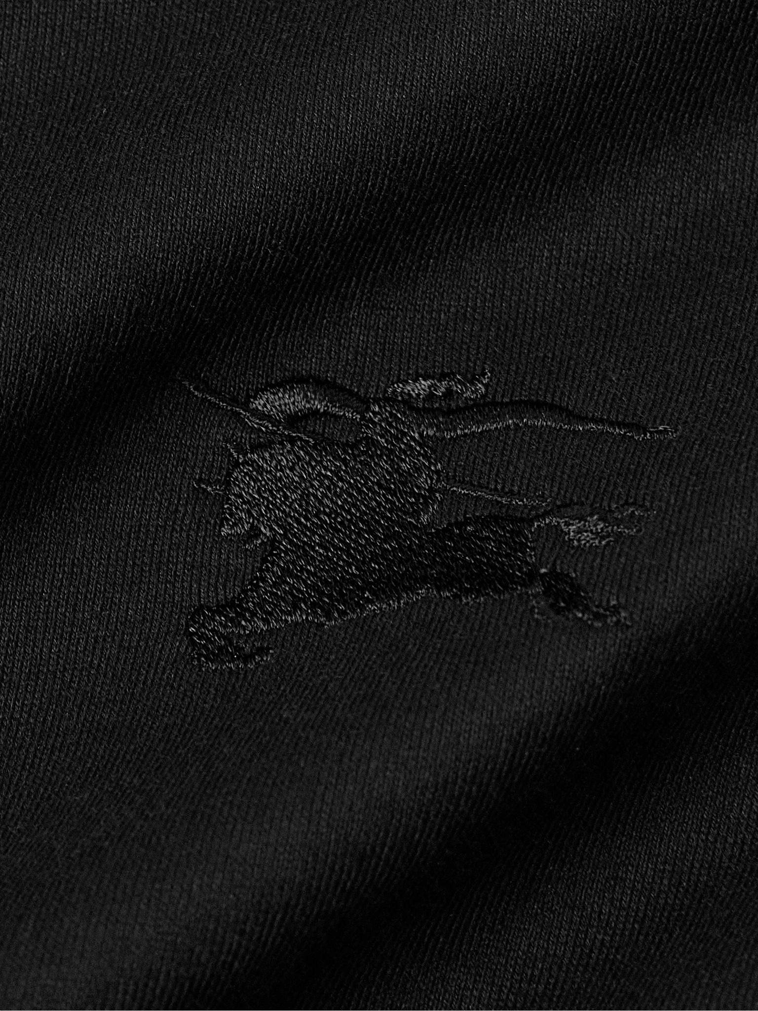 Logo-Embroidered Checked Jacquard-Trimmed Cotton-Jersey T-Shirt Black - 4